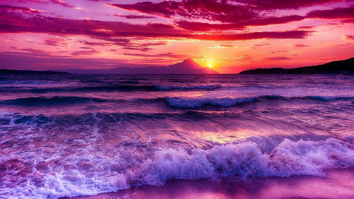 Sunsets: Sunset Peisaj Purple Sea Orange Pink Wave Summer Beach