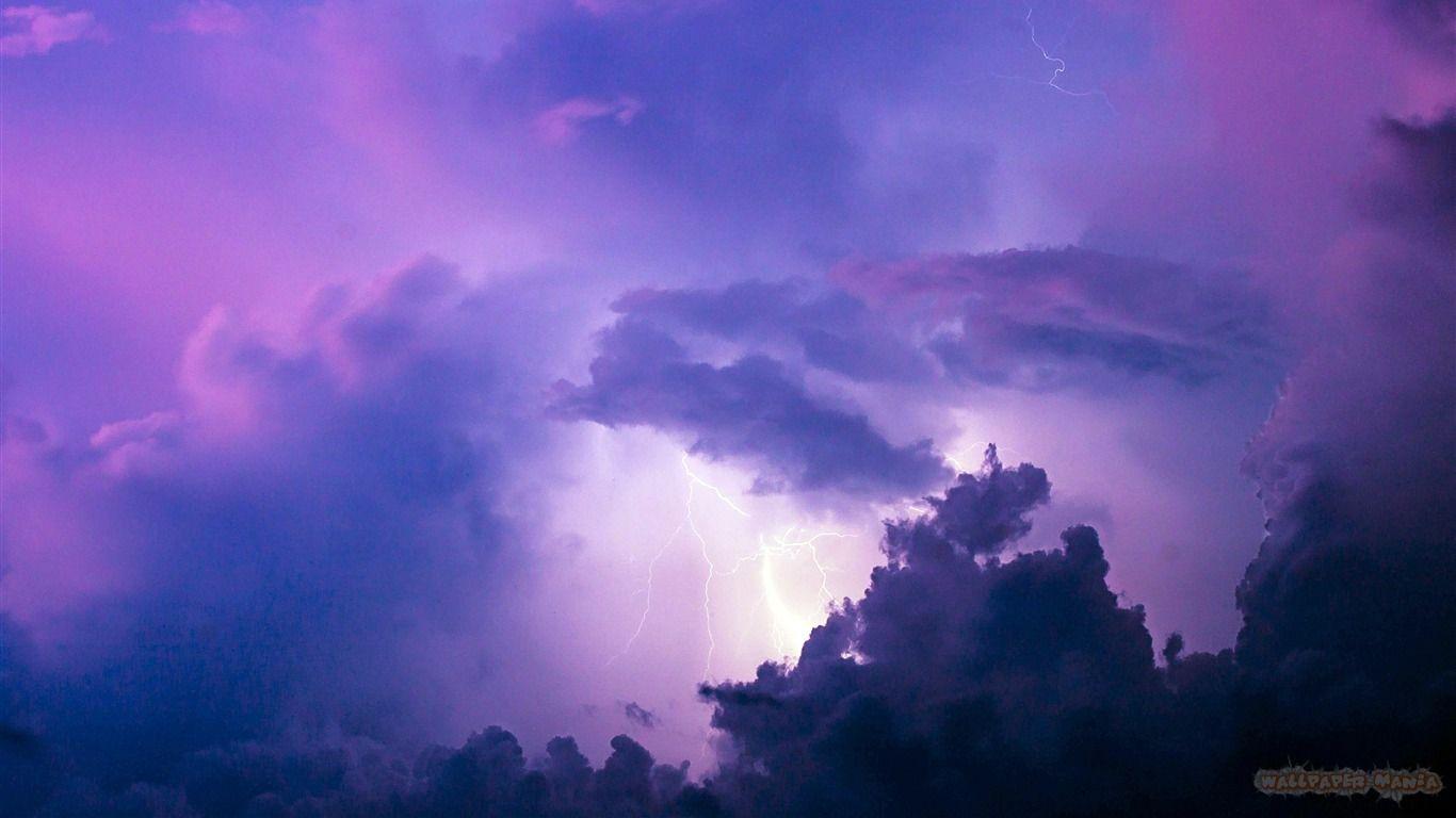 Summer Florida Lightning Purple Clouds Sky Wallpaper 1366×768