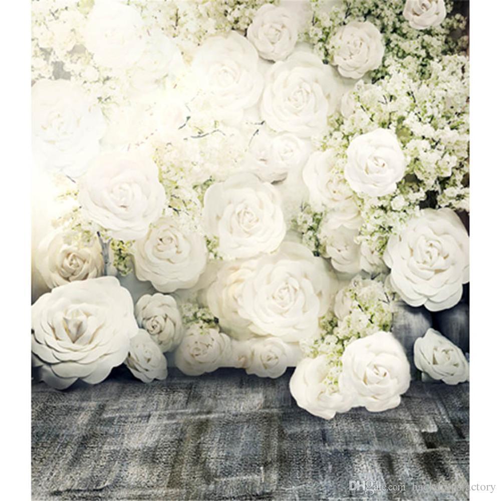 Digital Printed 3D White Roses Flower Wall Backdrop for Wedding