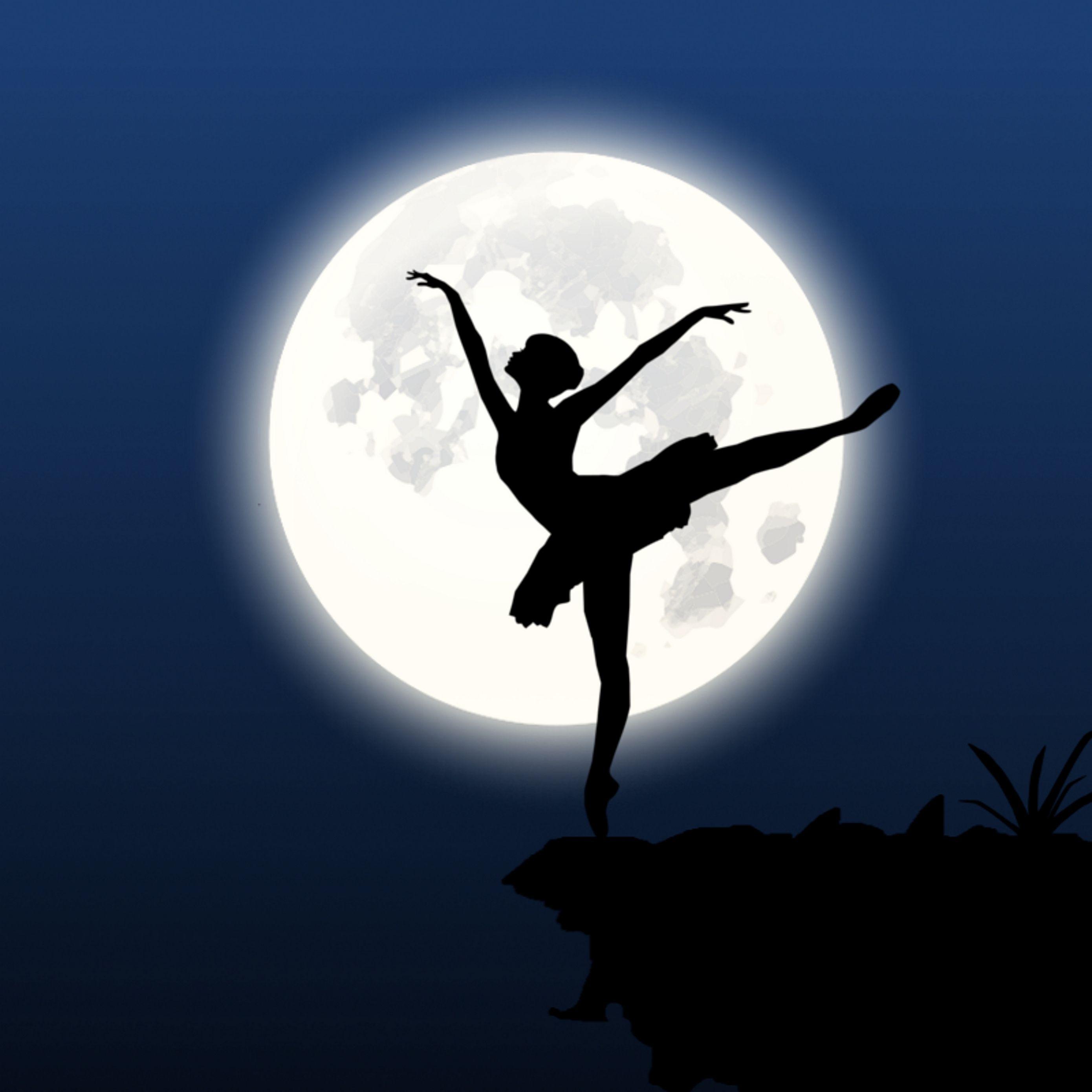 Download wallpaper 2780x2780 ballerina, silhouette, moon