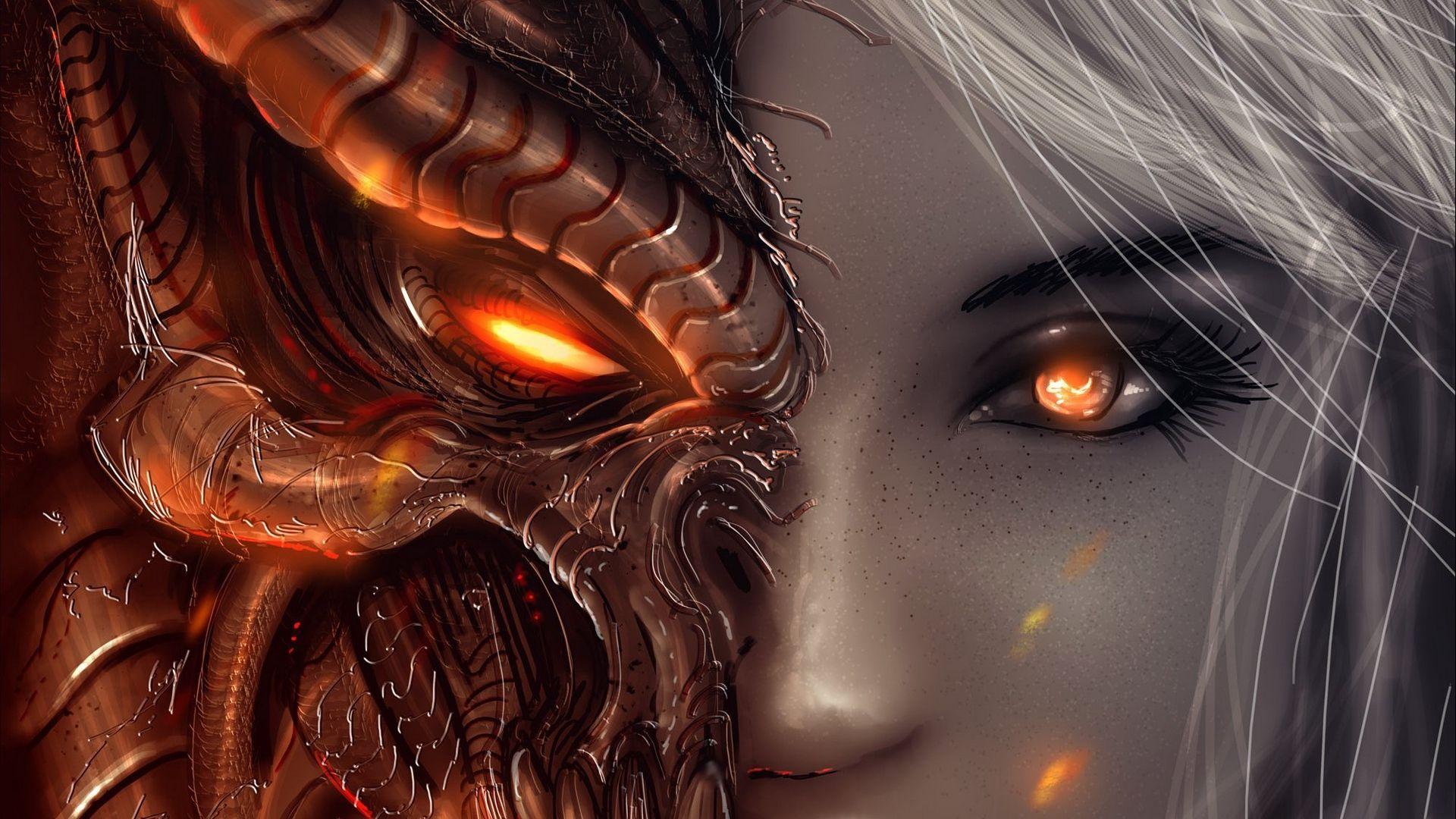 Download wallpaper 1920x1080 diablo 3, girl, art, angels, demons