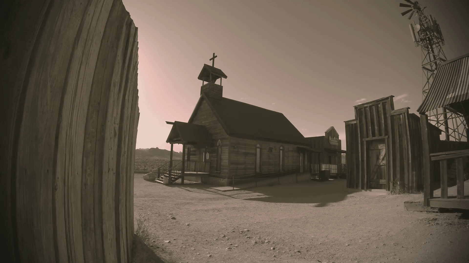 Old West Church And Buildings- Apache Junction AZ- Sepia Tone Stock