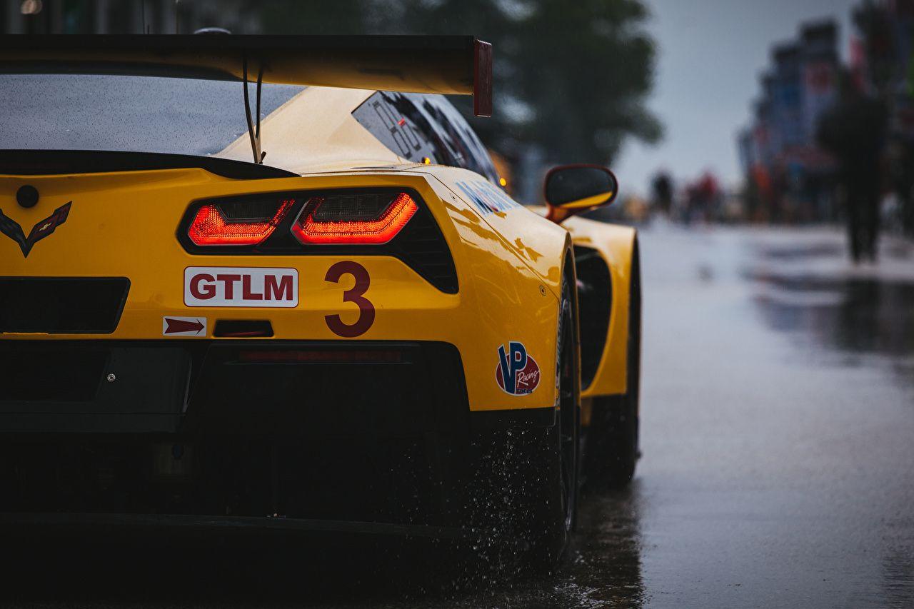 image Chevrolet Corvette C7.R Yellow Cars Back view Headlights