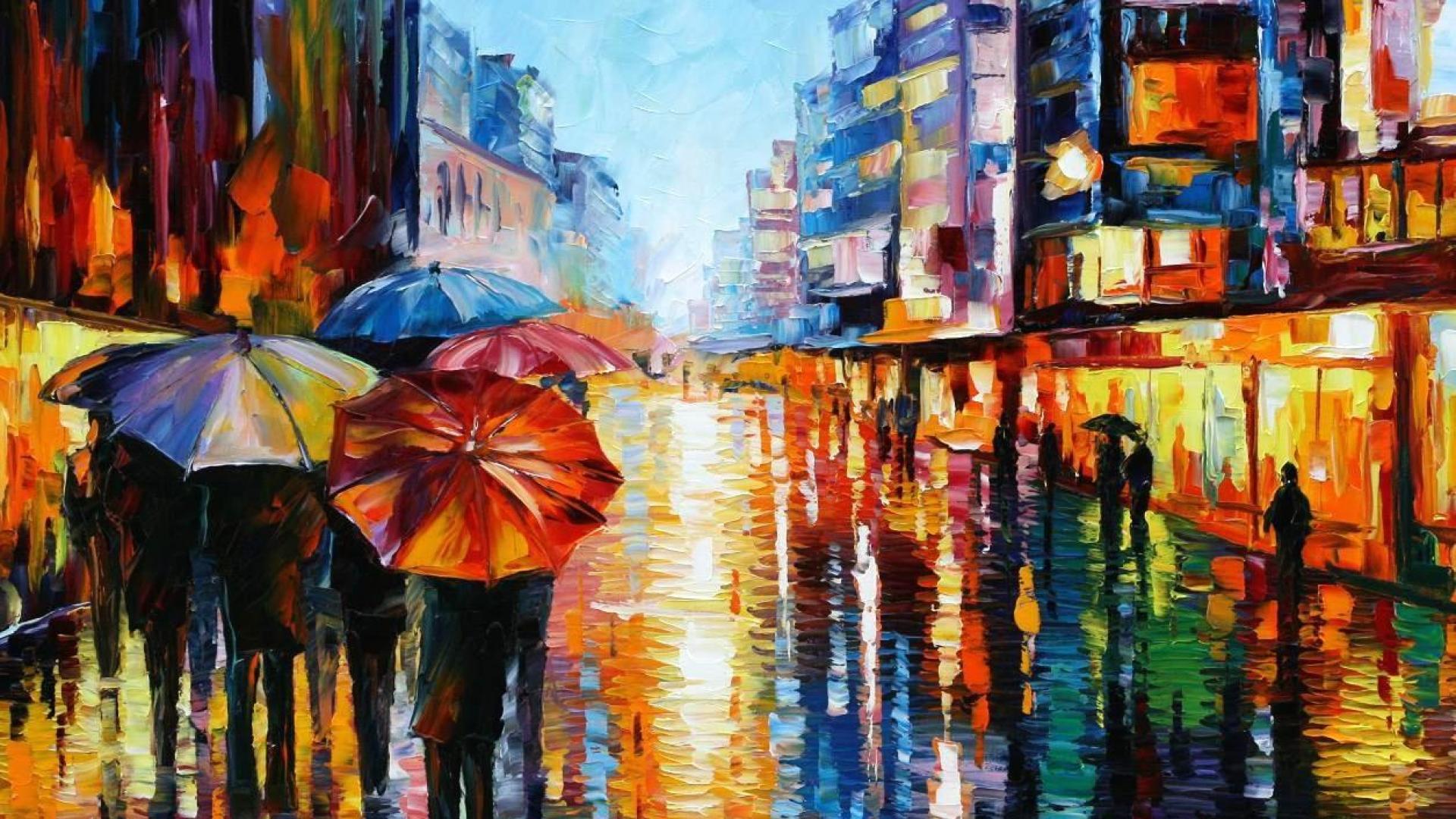 LEONID AFREMOV UMBRELLAS WALLPAPER - Wallpaper