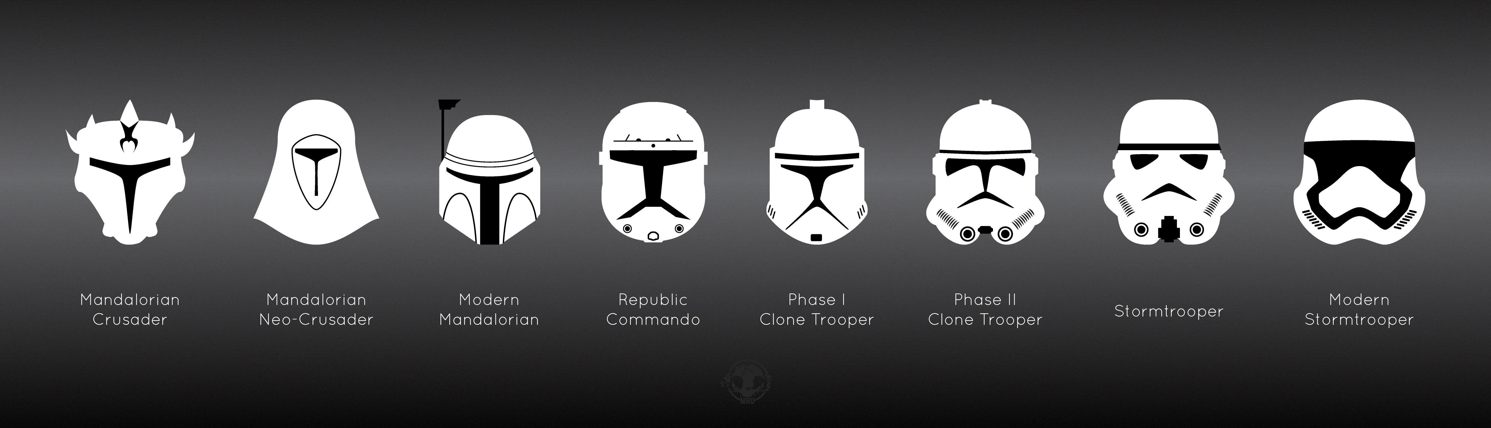 I love the evolution of the trooper helmet design, so I made a series of simple graphics showing the progression from early Mandalorian to the Episode 7 Stormtrooper