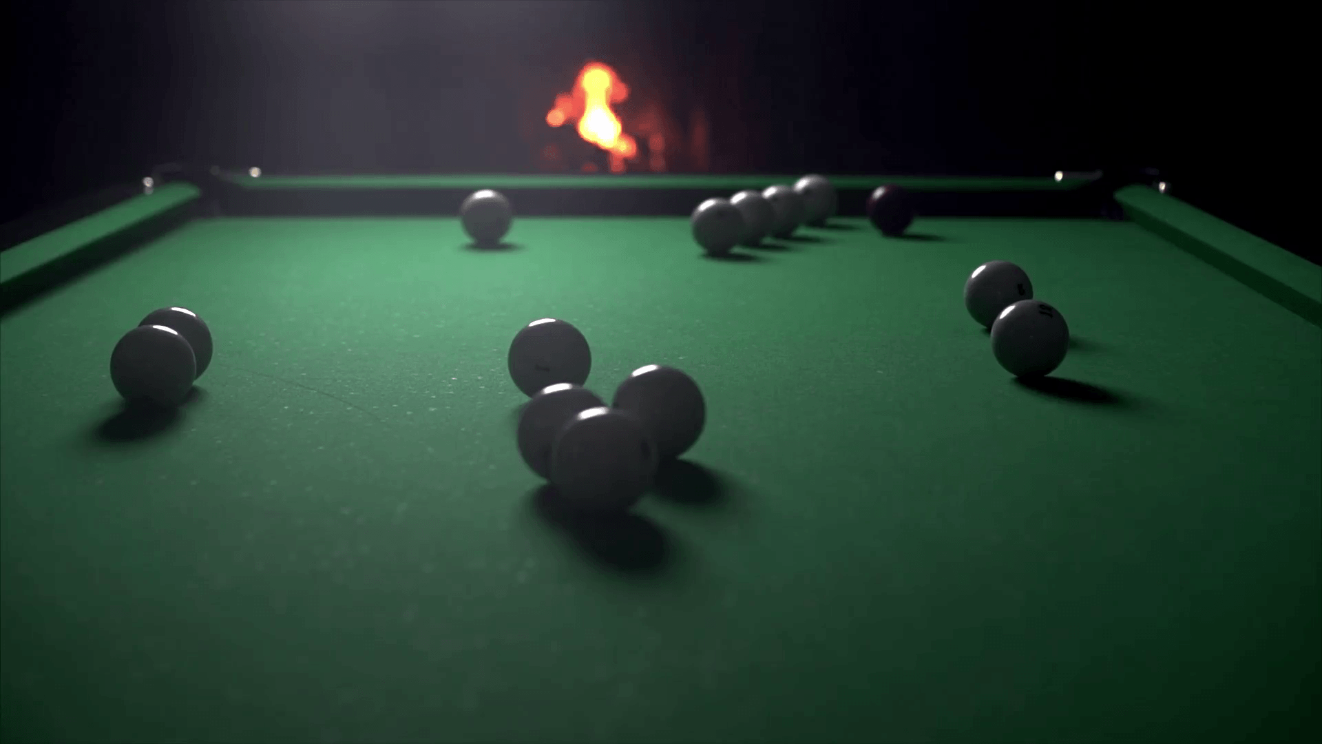 game of billiards in the darkness on a background of fire Stock