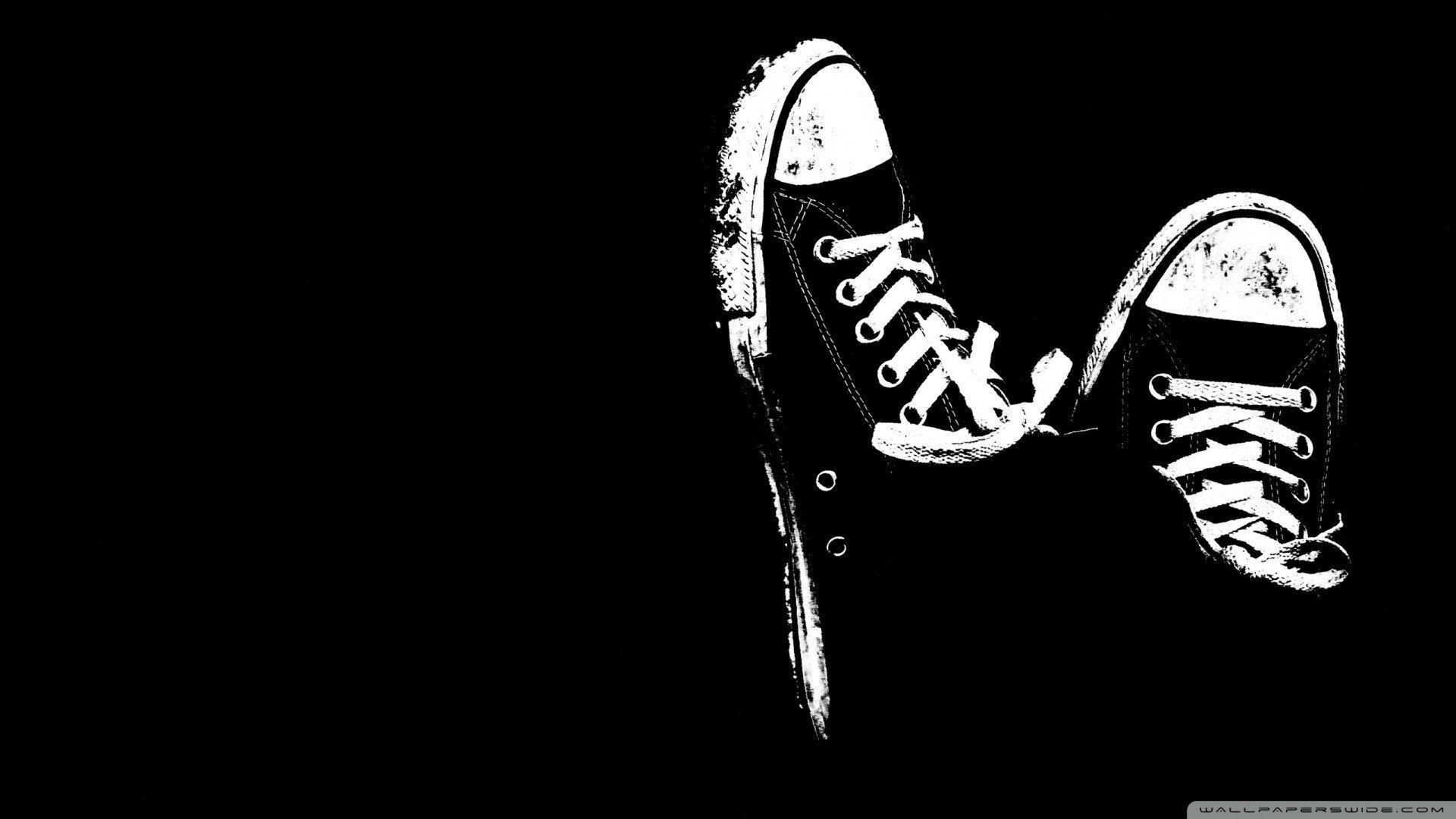 black background, Monochrome, Converse, Boots HD Wallpaper
