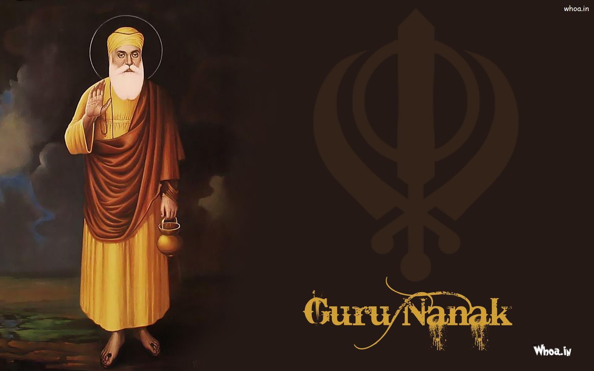 Lord Guru Nanak And Symbol Of Sikh With Dark Background Image