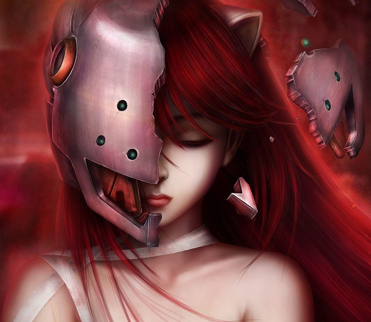 Photos Elfen Lied Redhead girl Helmet lucy Girls Anime