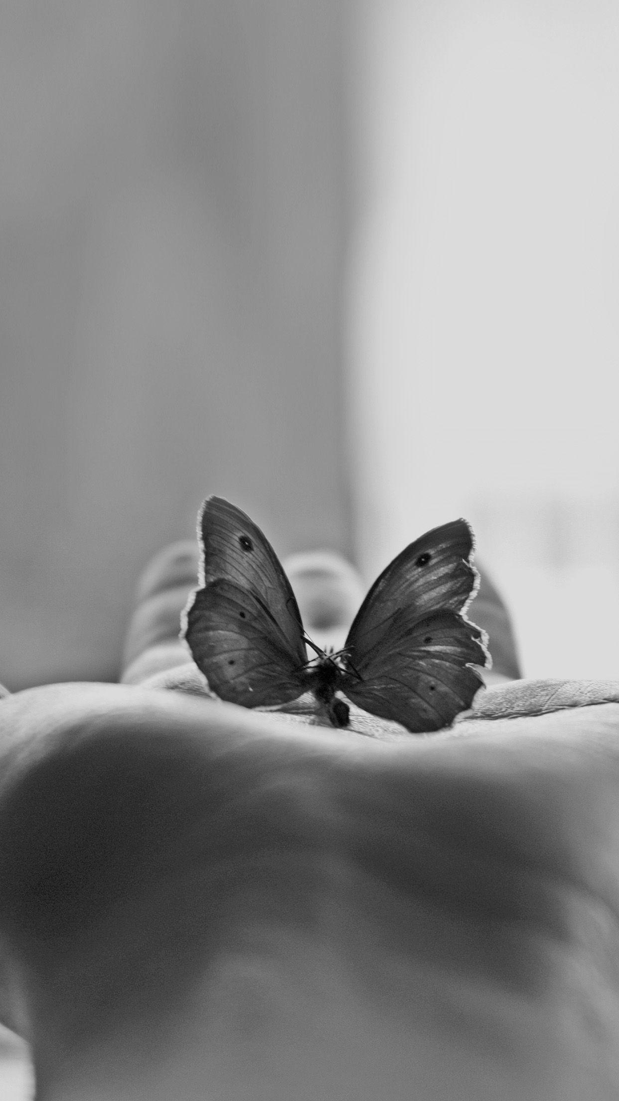 Butterfly In My Hand Infrared Grey Black And White Android Wallpaper free download
