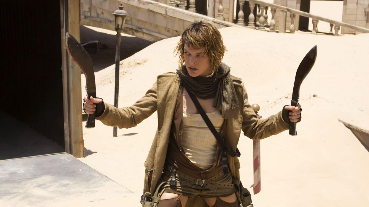 Brunettes women actress Milla Jovovich Resident Evil: Extinction