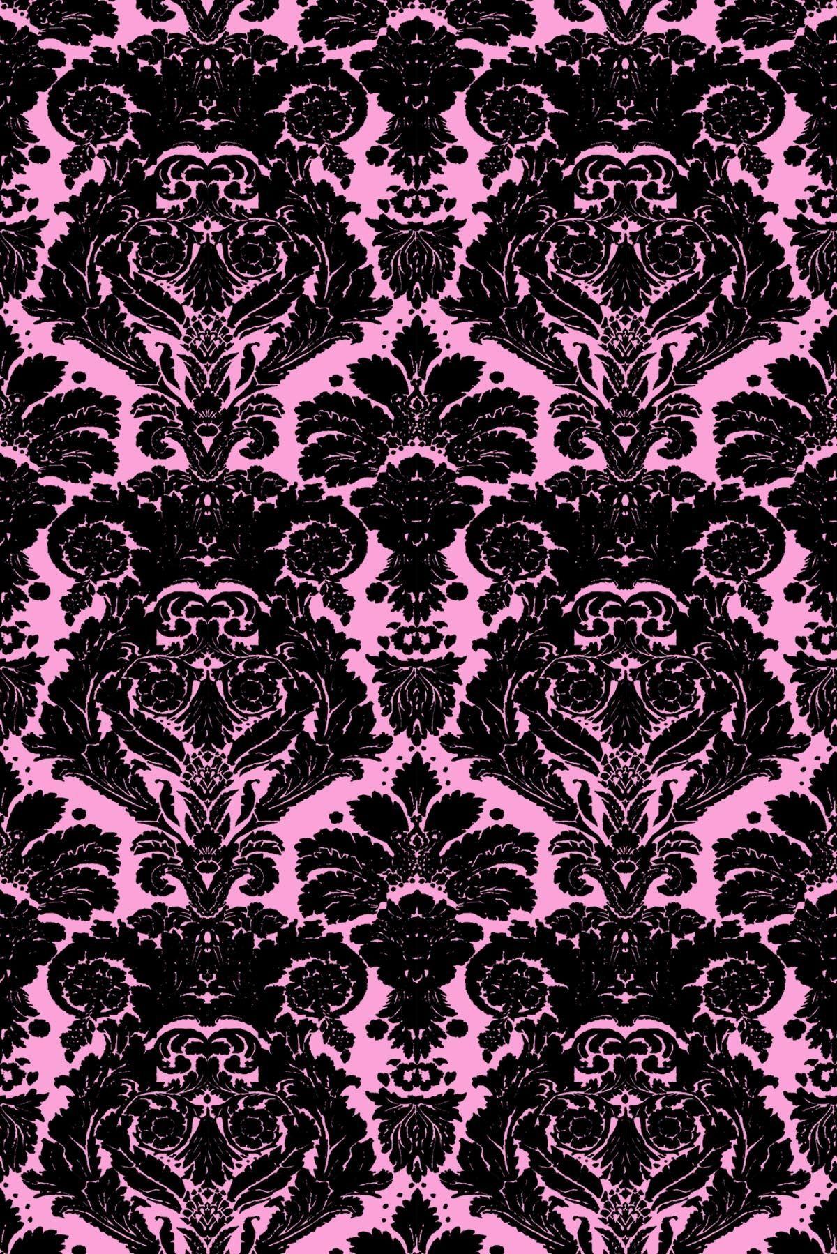 Damask (Black Gloss on Pink) by Timorous Beasties Wallcoverings