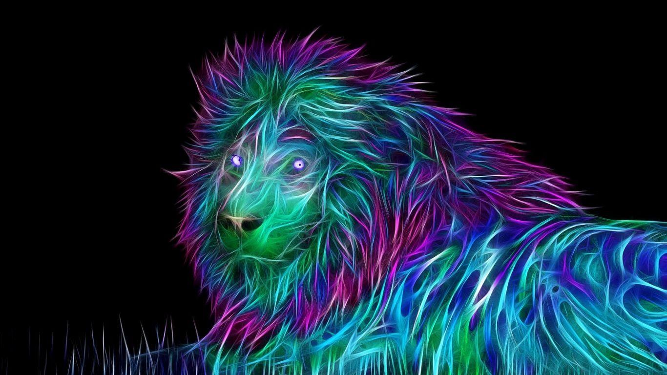 Download wallpaper 1366x768 abstract, 3D, art, lion tablet, laptop