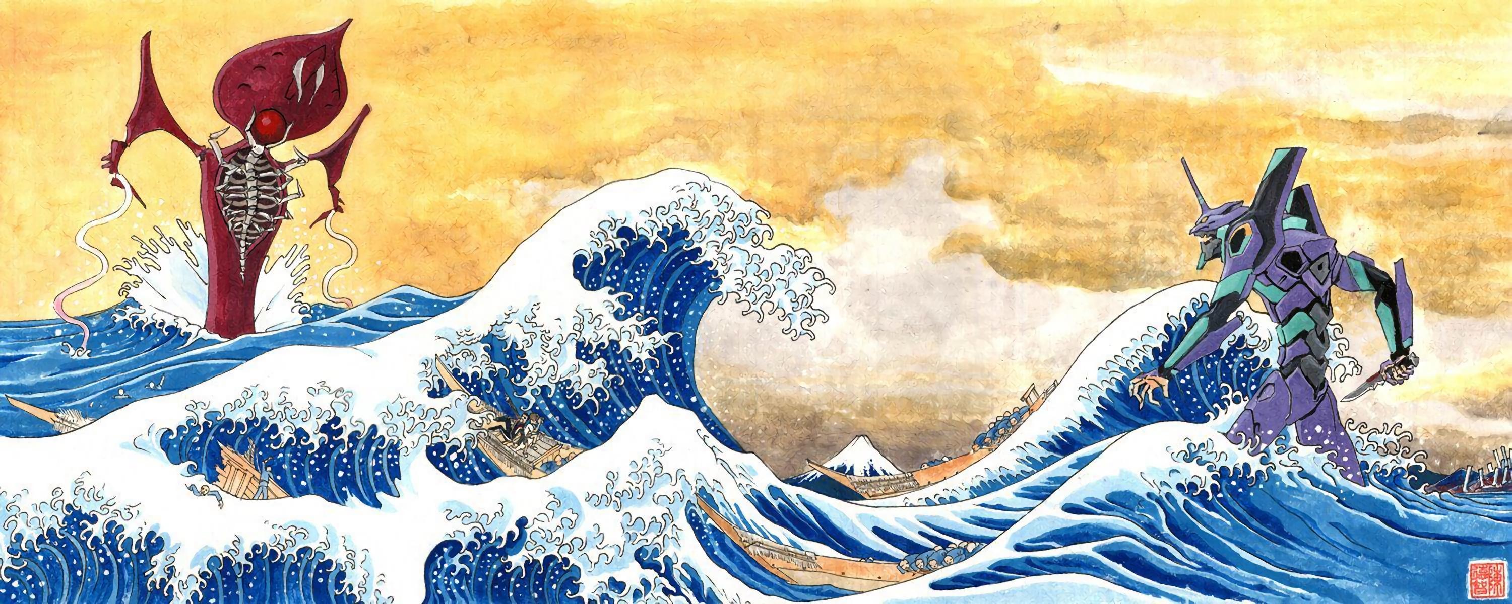 Fanart Using waifu2x, I rescaled the Great Wave off Kanagawa vs