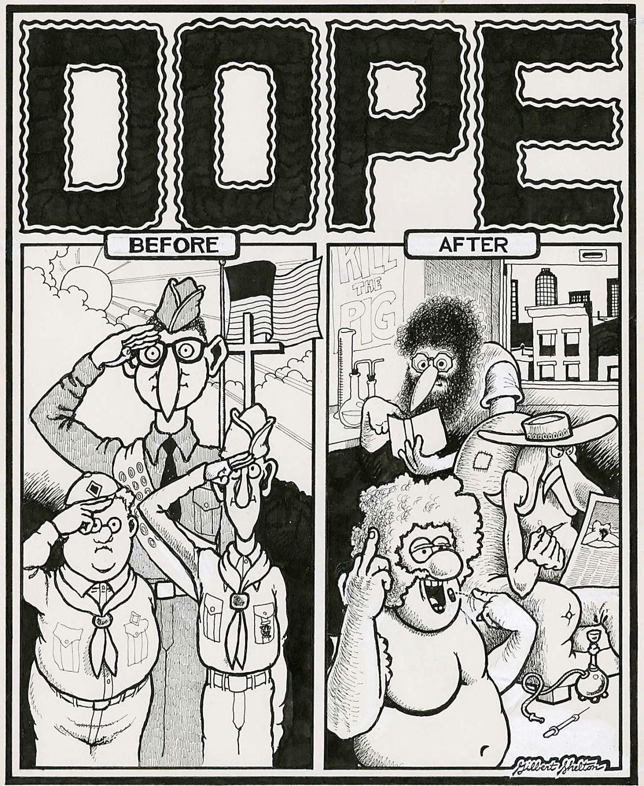 Gilbert Shelton from the back cover to underground classic