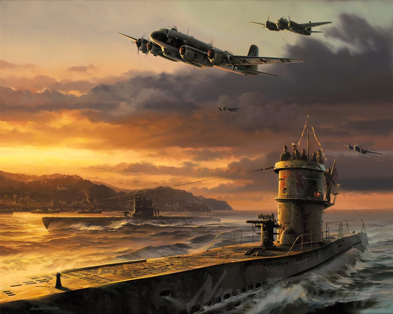 Wallpaper Submarines U Boot Painting Art Army