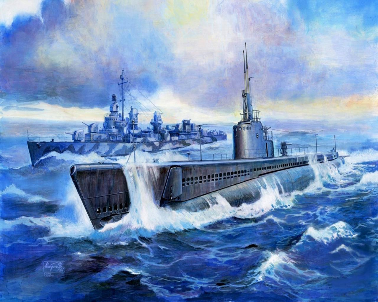 Image Submarines Submarine class Gato (1942) Painting Art Army