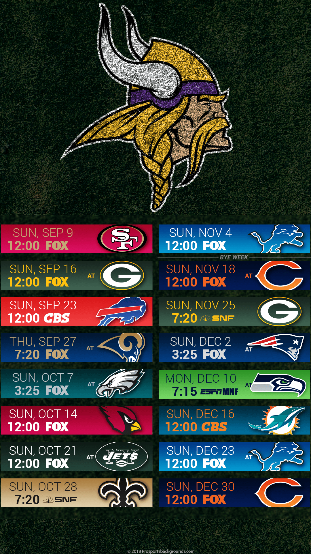 Schedule wallpaper for the Minnesota Vikings Regular Season, 2018