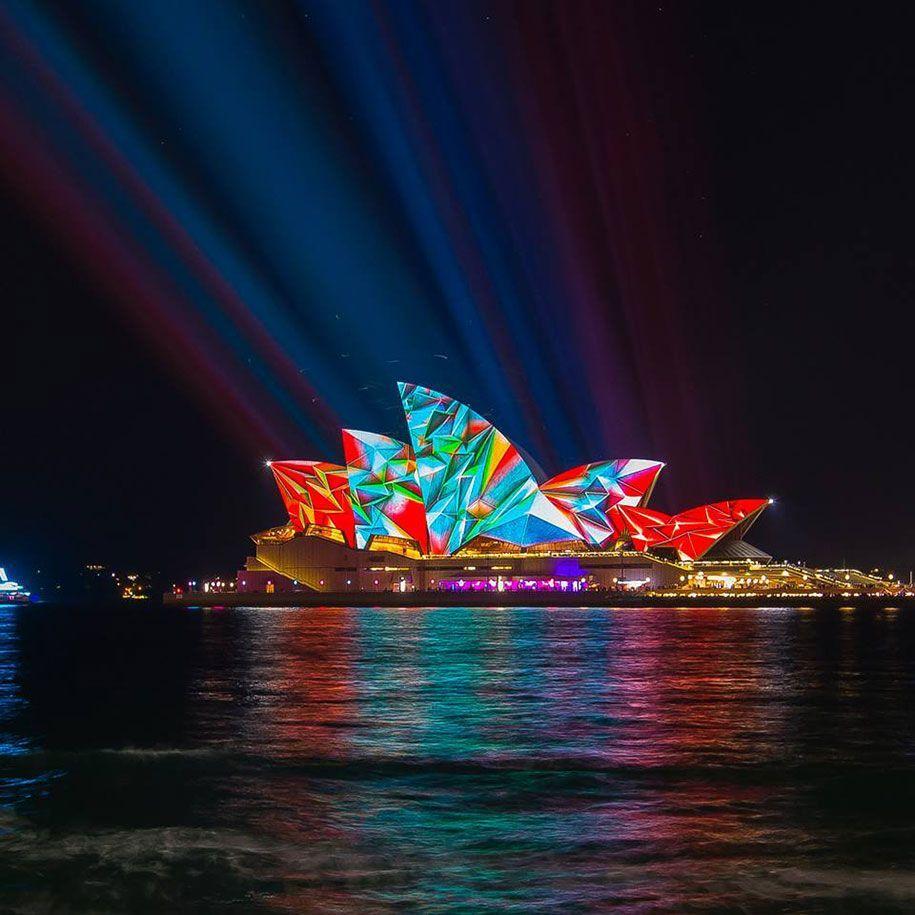 Illuminated Sydney Opera House Vivid Sydney Festival. Light
