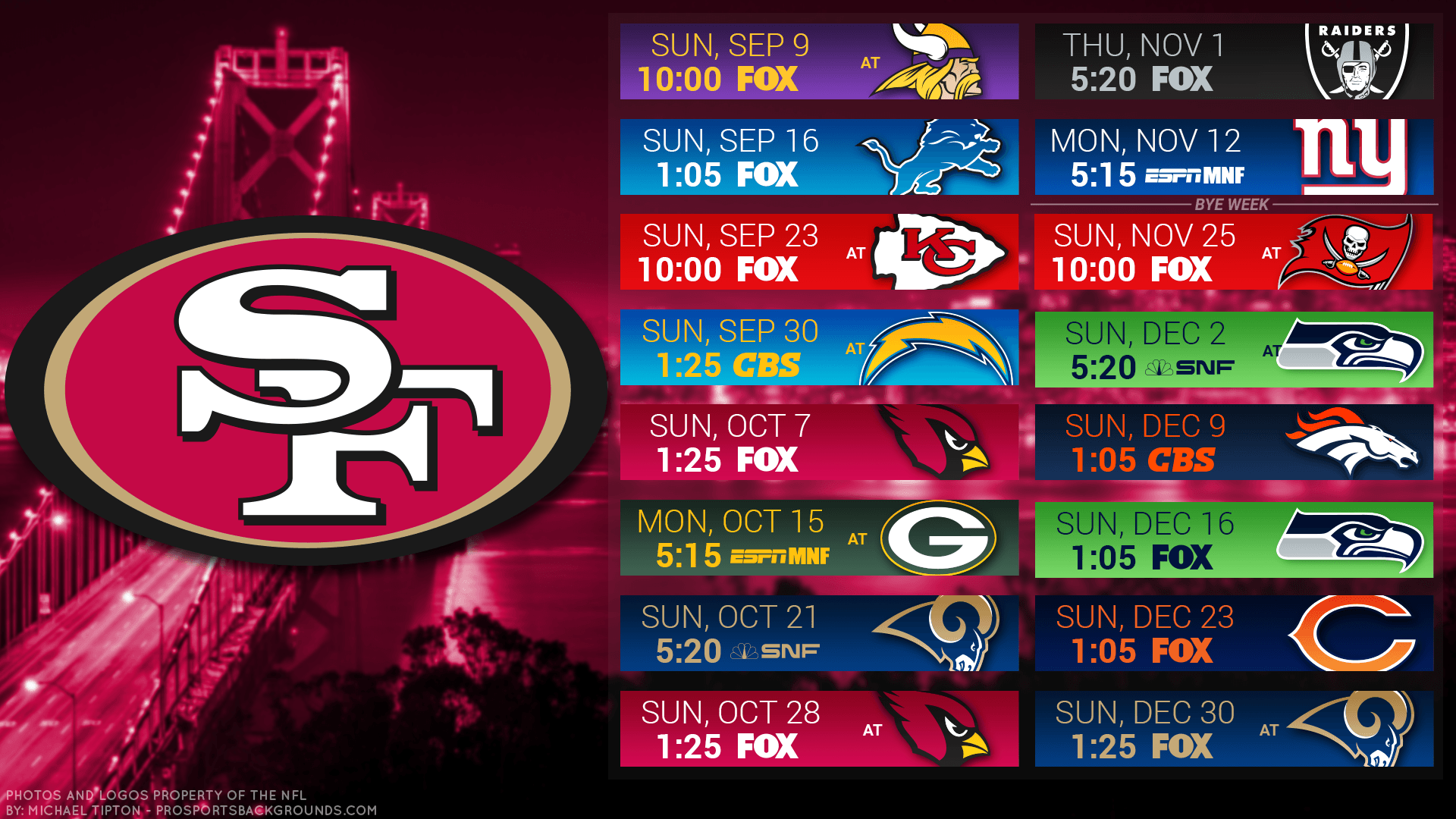 San Francisco 49ers 2018 PC City Schedule Wallpaper