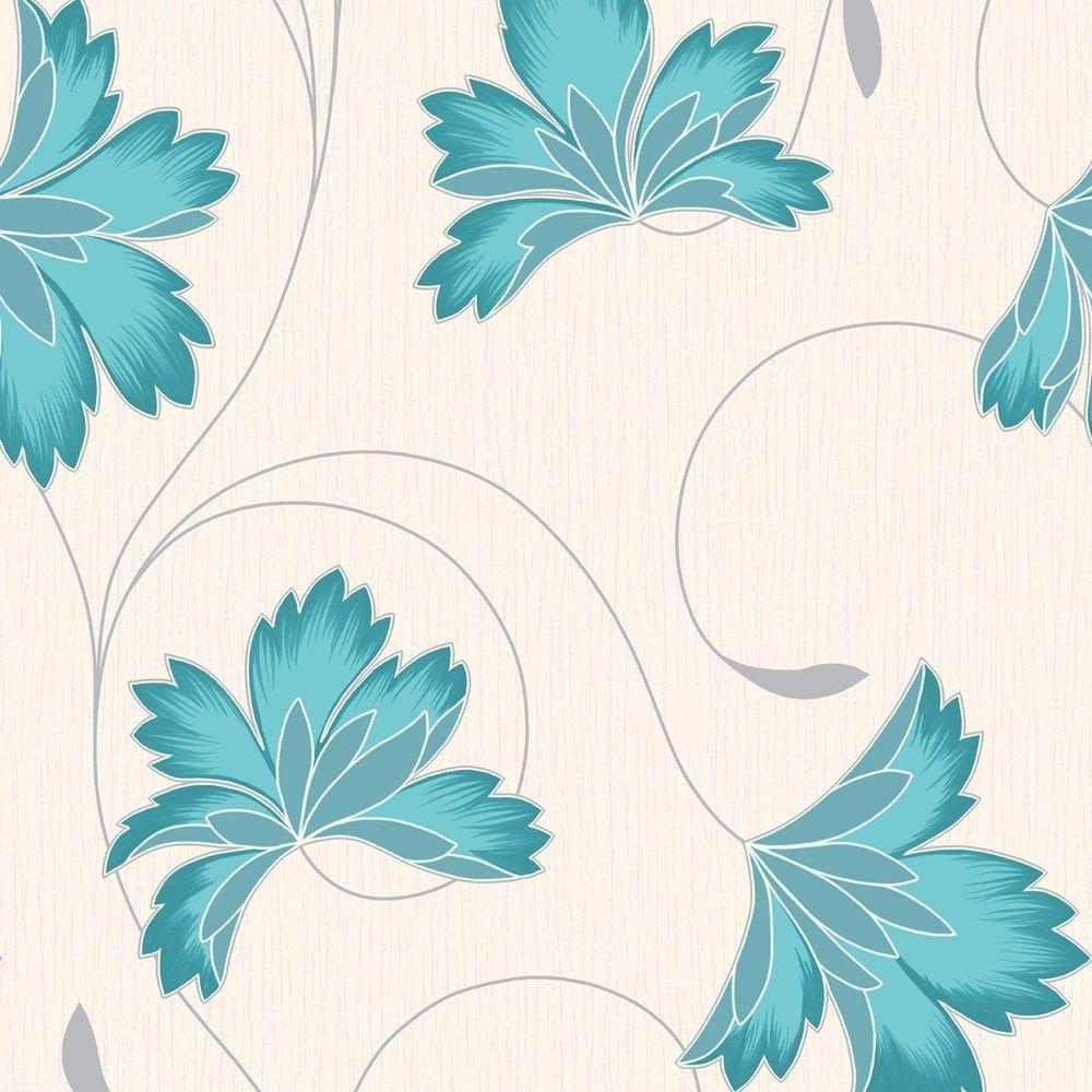 Buy Crown Flourish Wallpaper Azure Blue / Cream