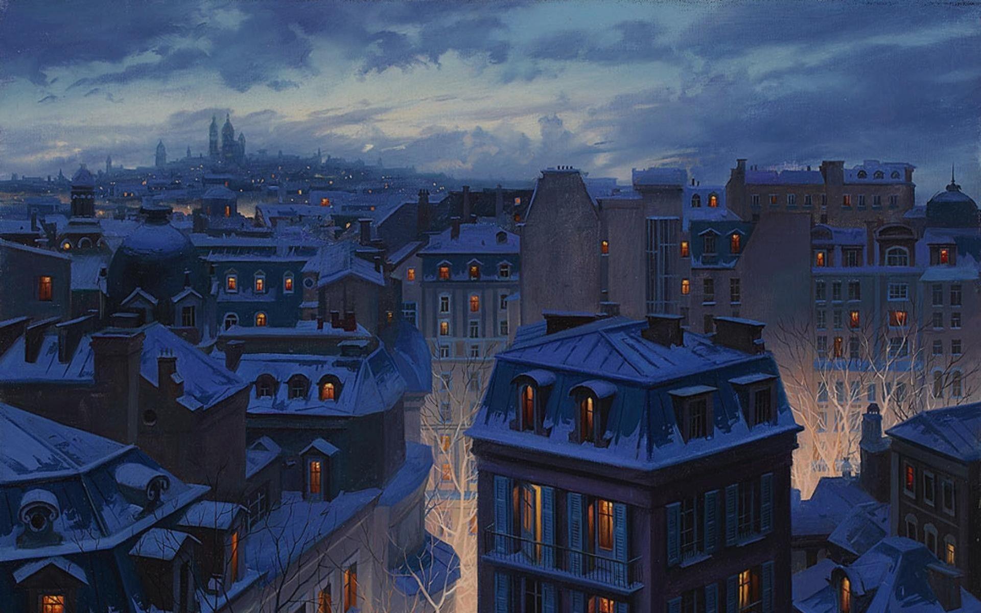 Winter Rooftops in Paris Full HD Wallpaper