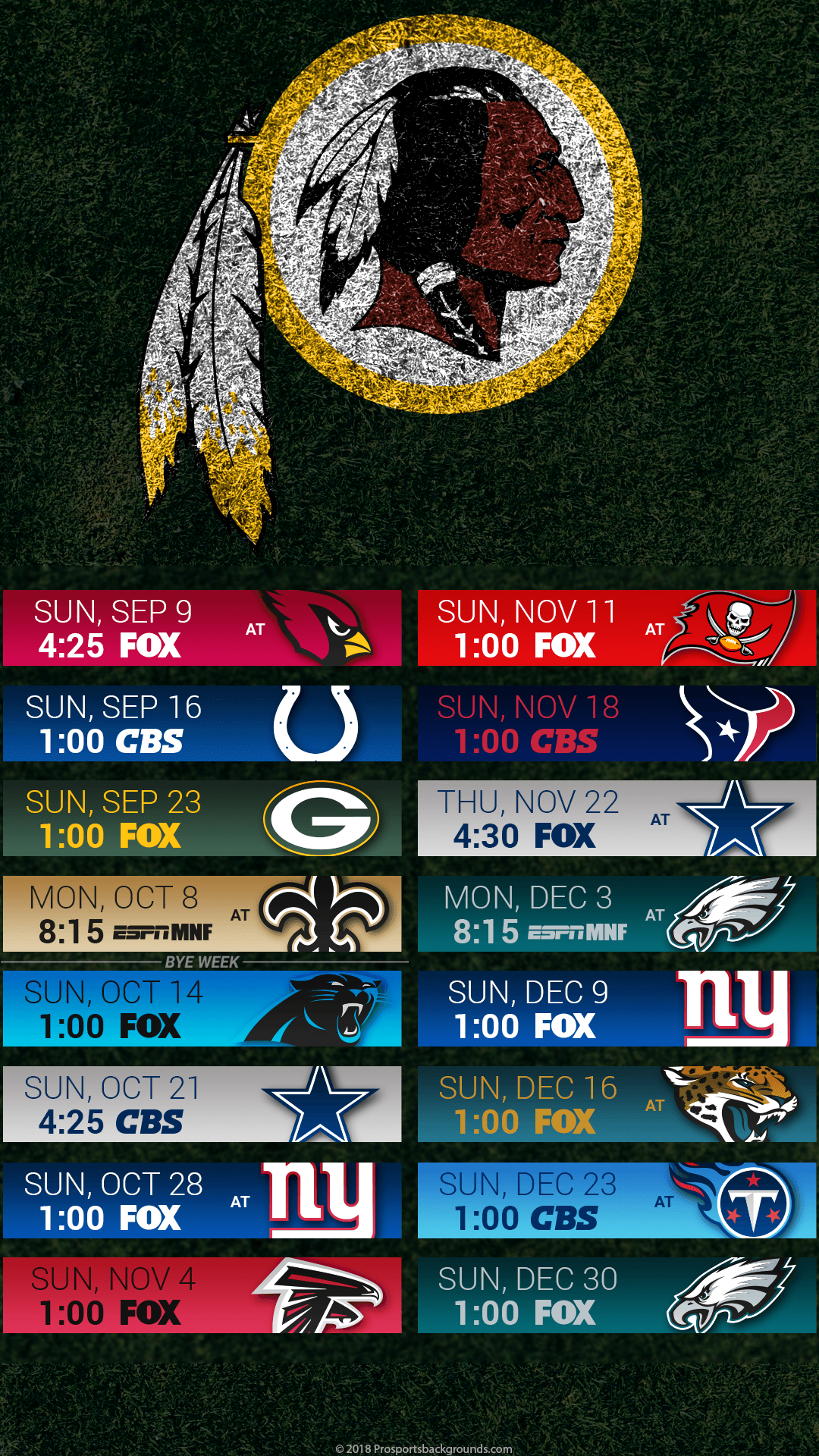 Washington Redskins 2018 NFL Mobile Turf Schedule Wallpaper