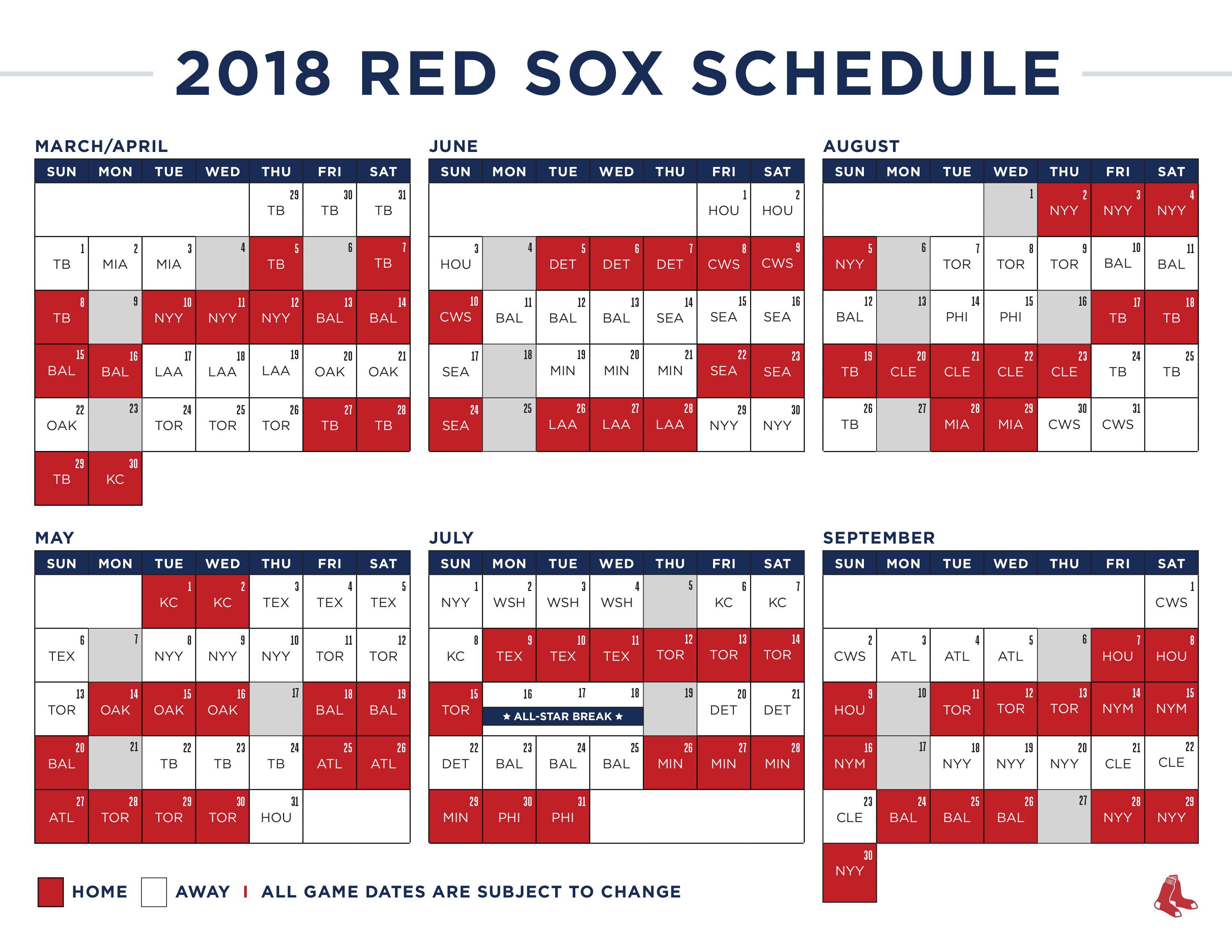 Red Sox, MLB Release 2018 Regular Season Schedule « CBS Boston