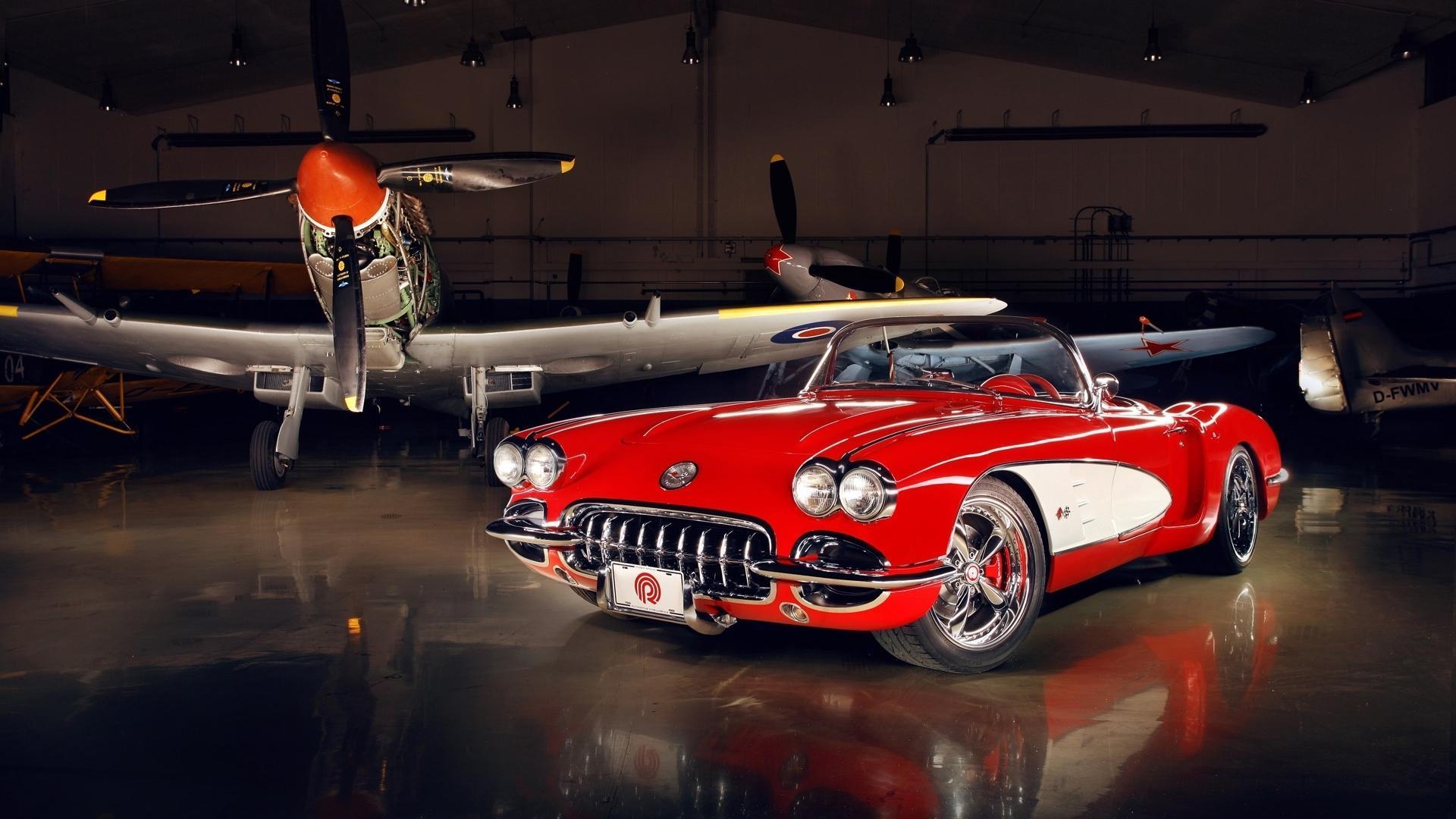 Chevrolet Corvette With A P51 Mustang Fighter HD desktop