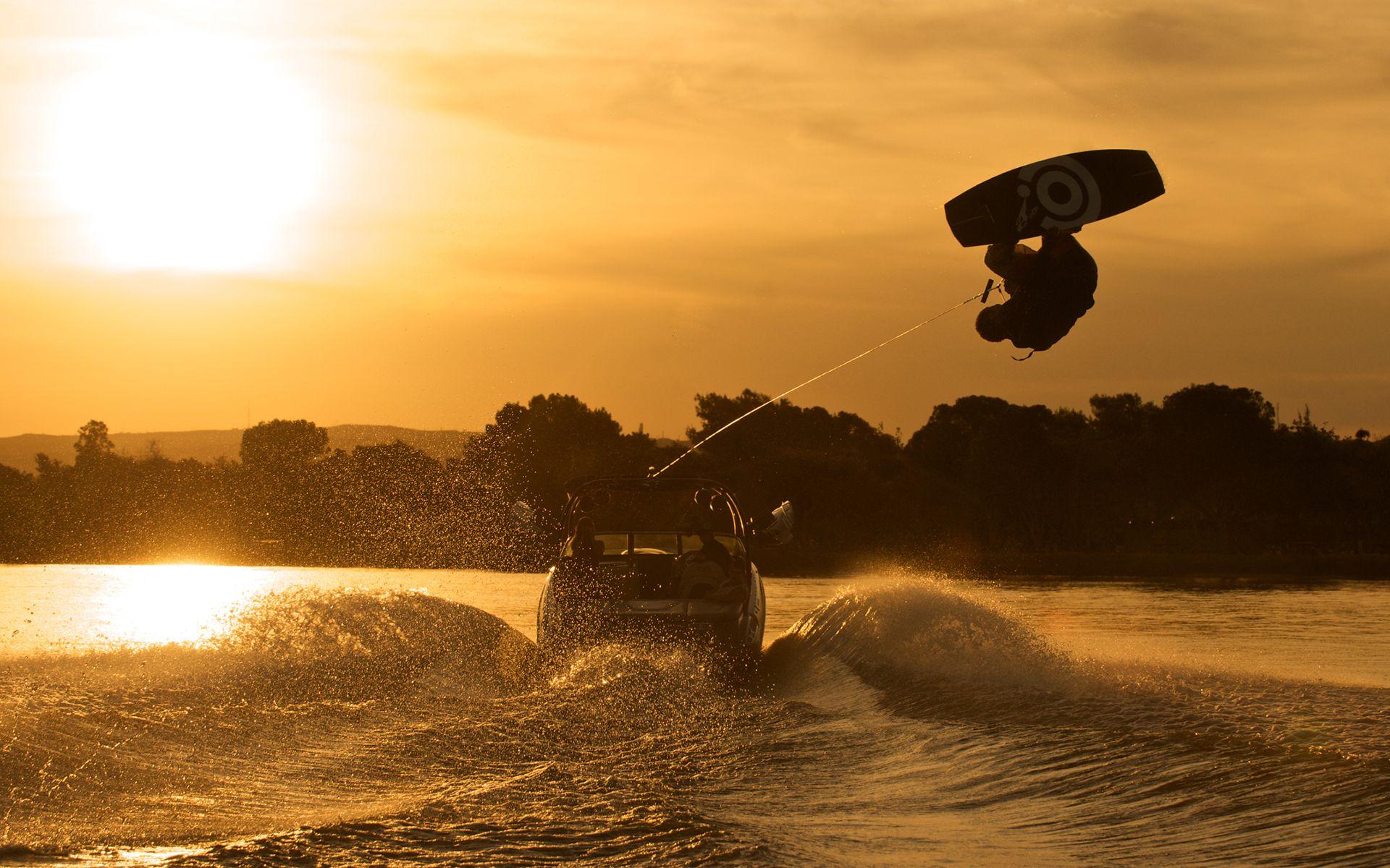 Wakeboarding At Sunset Full HD Wallpaper