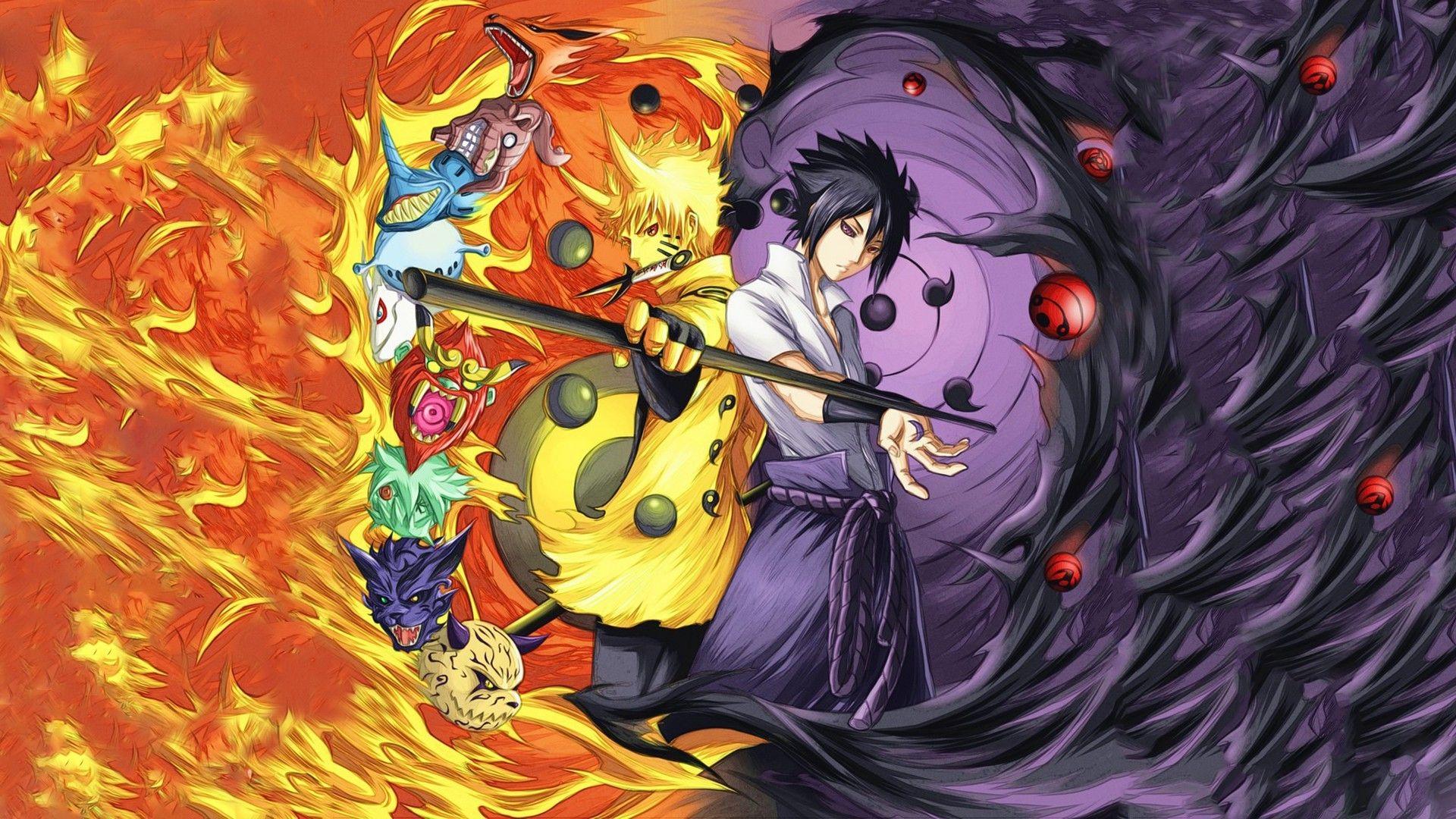 Rinnegan, Naruto Shippuuden, Uchiha Sasuke, Uzumaki Naruto, Anime Boys, Manga, Sharingan, Fire, Bijuu Wallpaper HD / Desktop and Mobile Background
