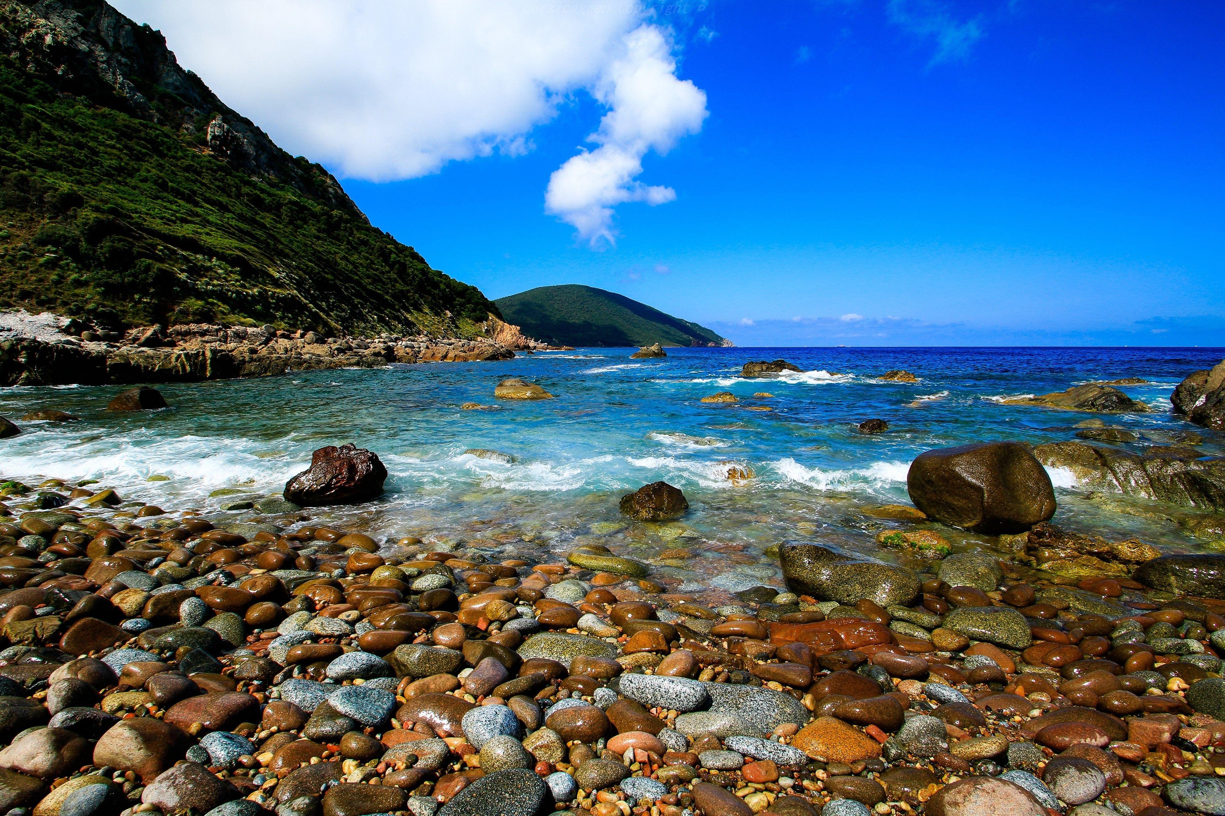 Beaches: Coast Corsica France Nature Stones Sea Mountains HD Good