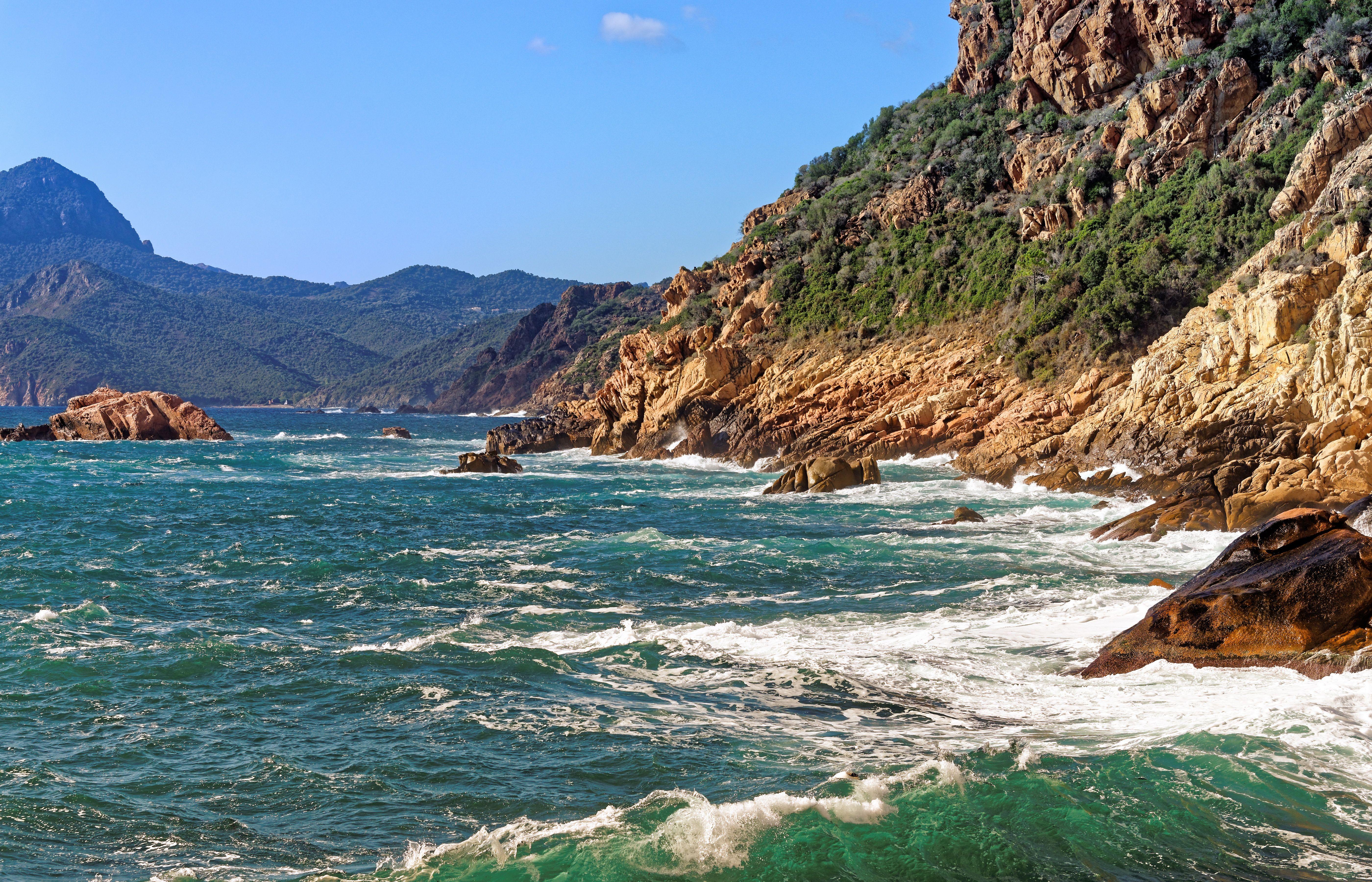 Picture France Corsica Nature Hill Waves Coast 5600x3600