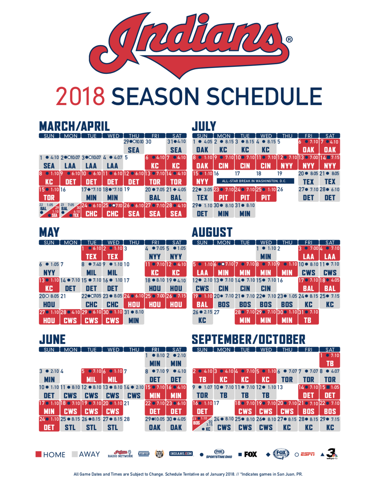 Cleveland Indians release 2018 schedule game times and broadcast