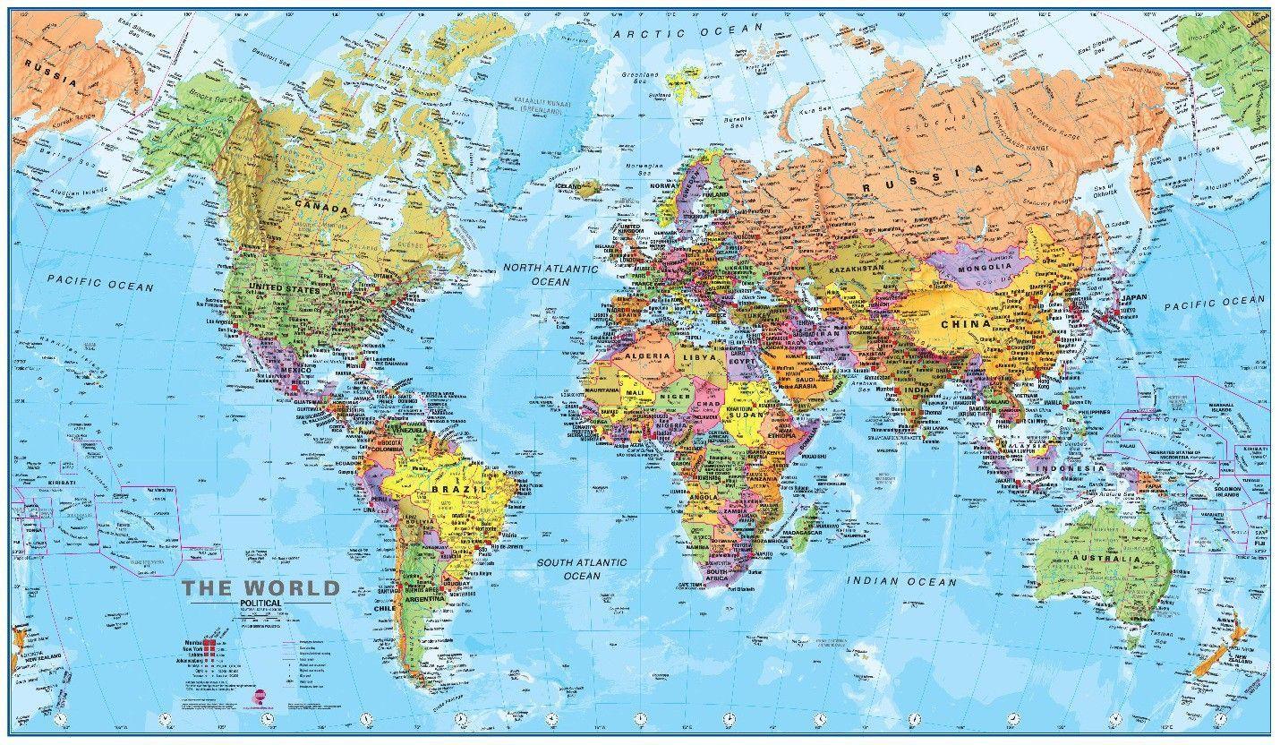 Free HD Political World Map Poster Wallpaper Download Within