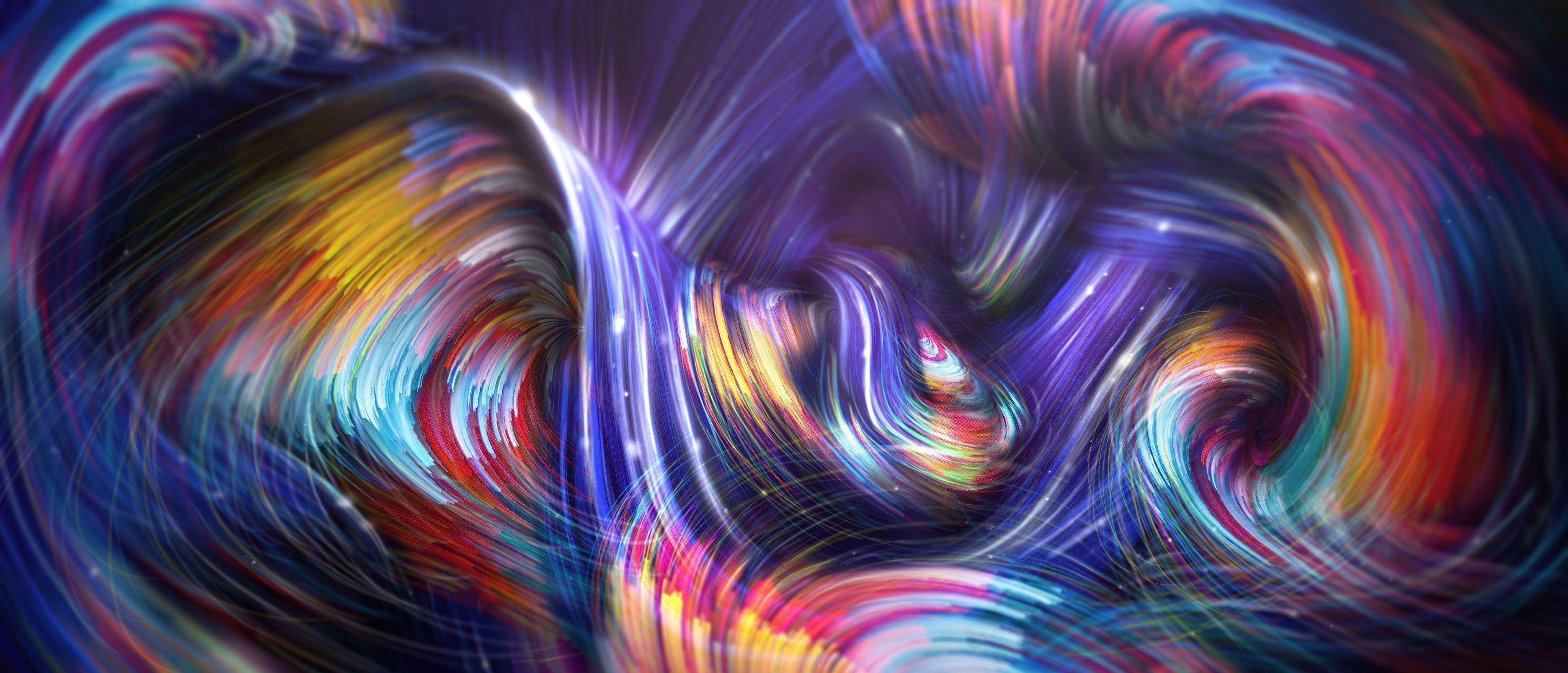 Waves Forces Colorful Photoshop Paint 4k