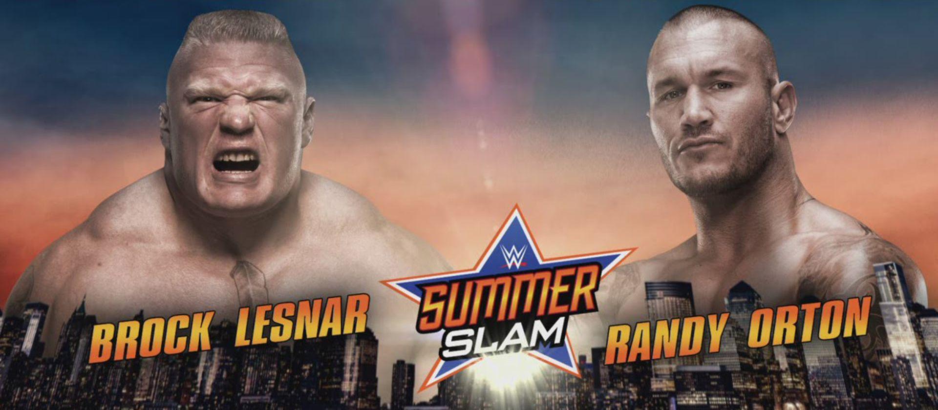 Brock Lesnar vs. Randy Orton at WWE Summerslam poster. Brock Lesnar