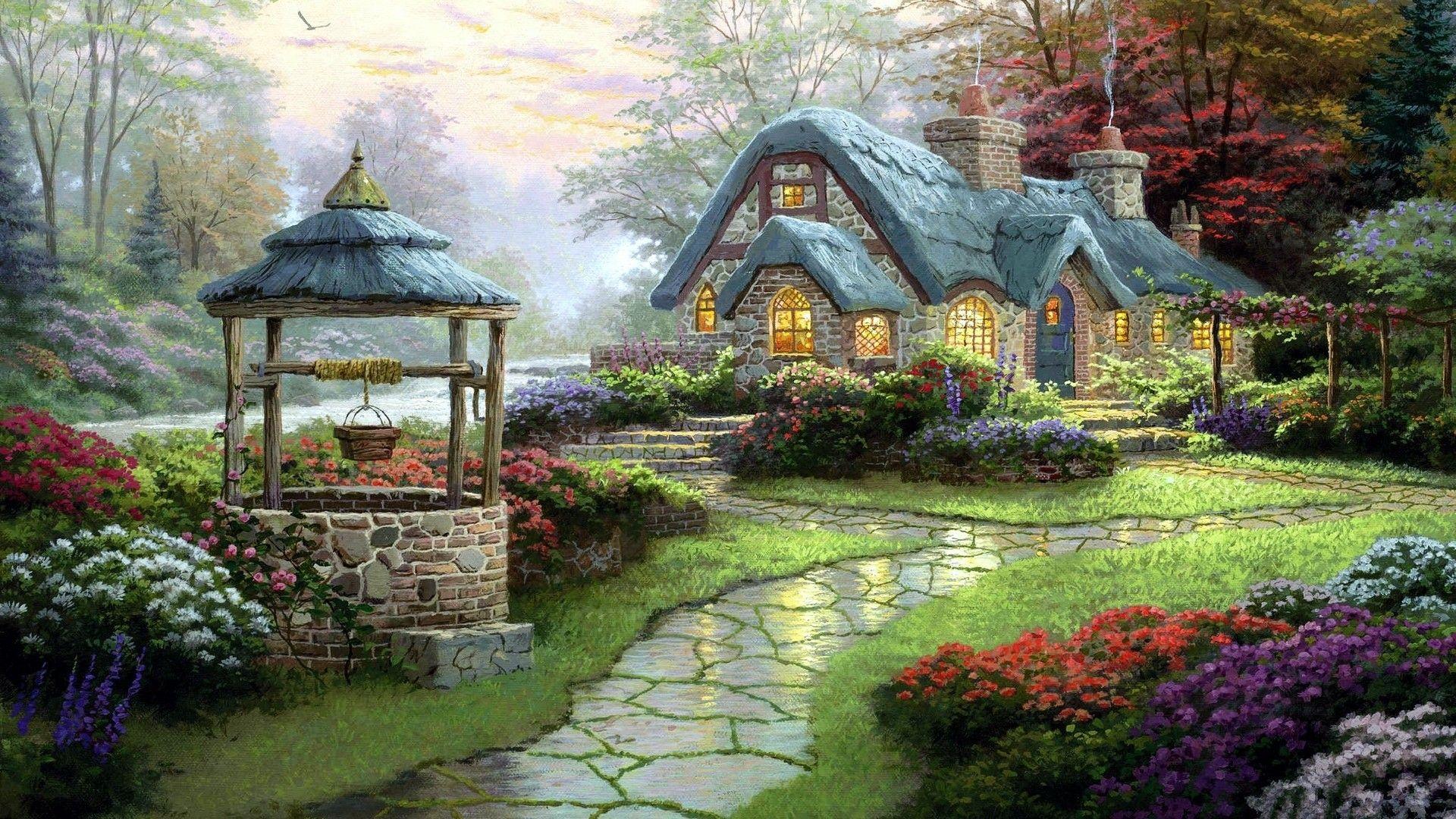 Cottage oil painting wallpaper. PC