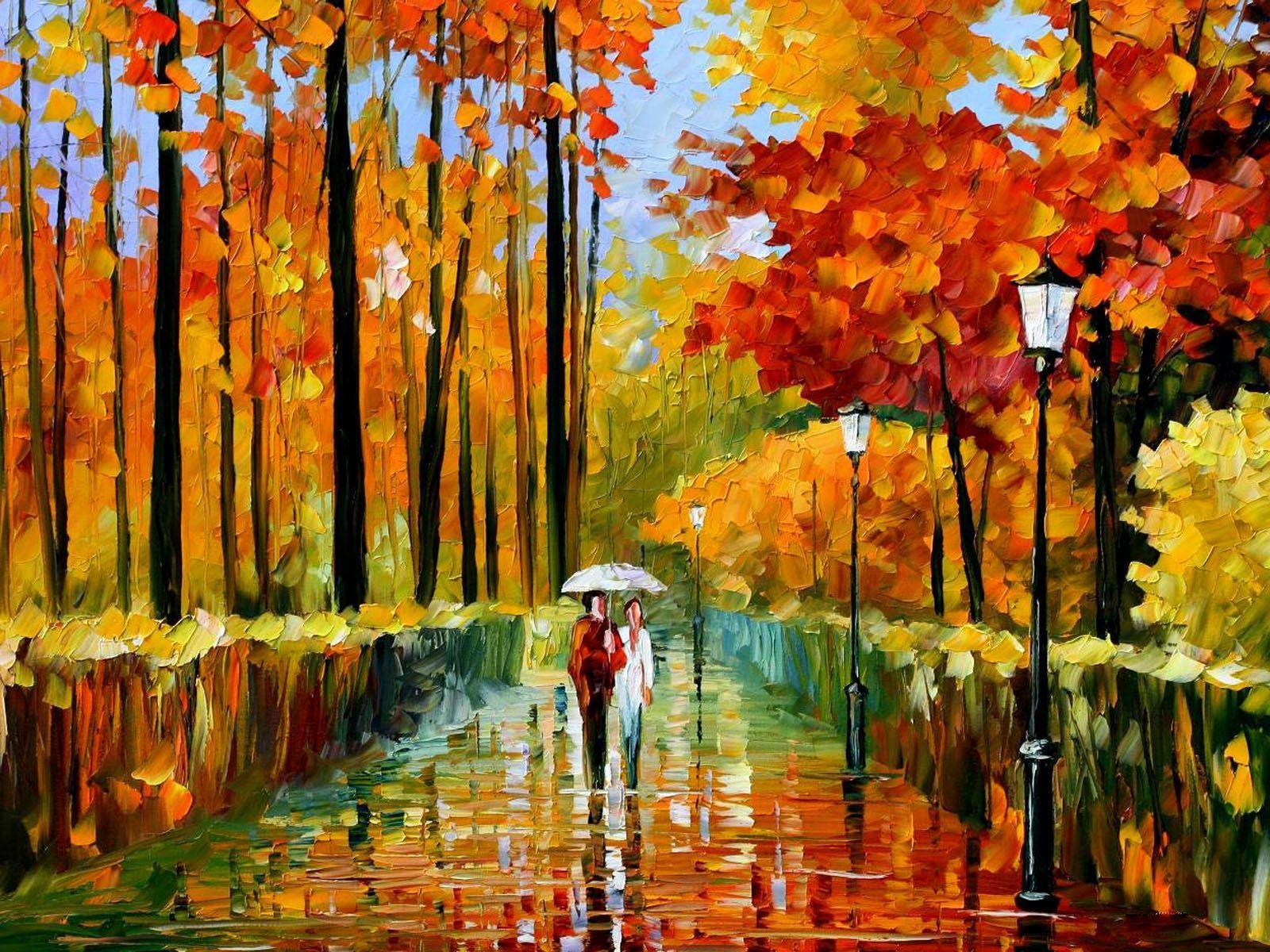Autumn Rain painting. wallpaper: Autumn Oil Paintings. Art