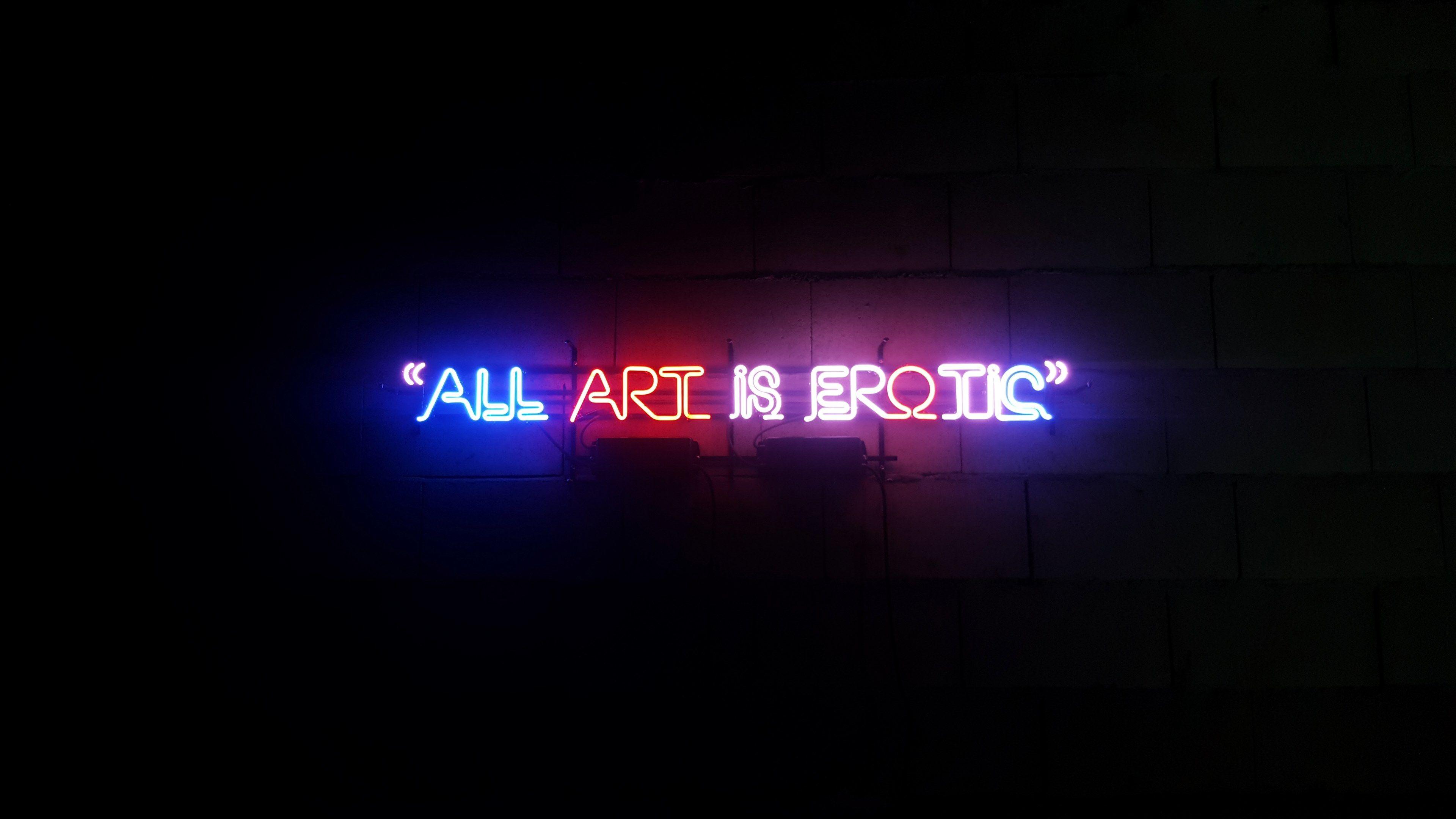 all art is erotic colorful neon sign on black background