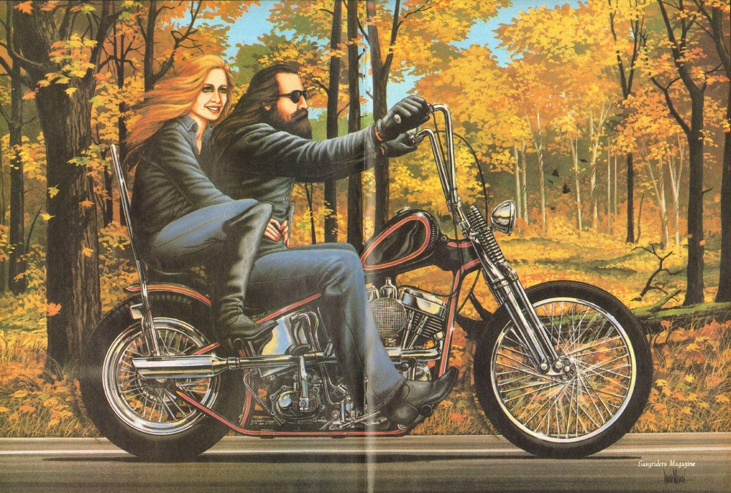 David Mann Fall Foliage Biker Art 16 x 20 Matted Motorcycle