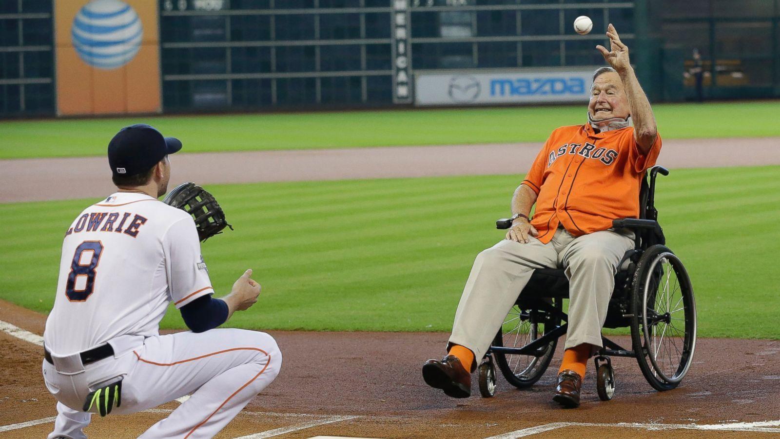 George H.W. Bush Throws 1st Pitch at Houston Astros Game