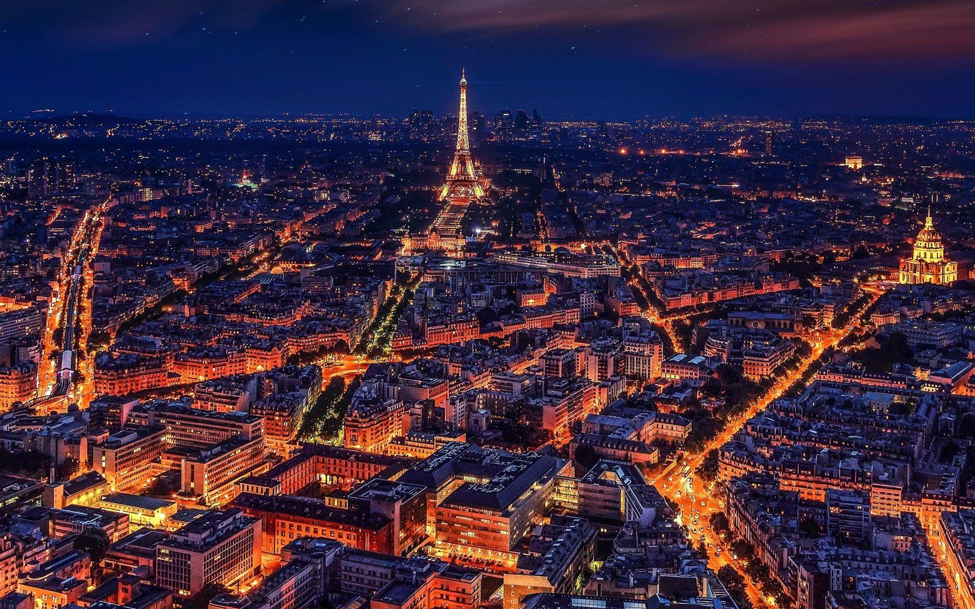 Download wallpaper night Paris, city panorama, lights of Paris