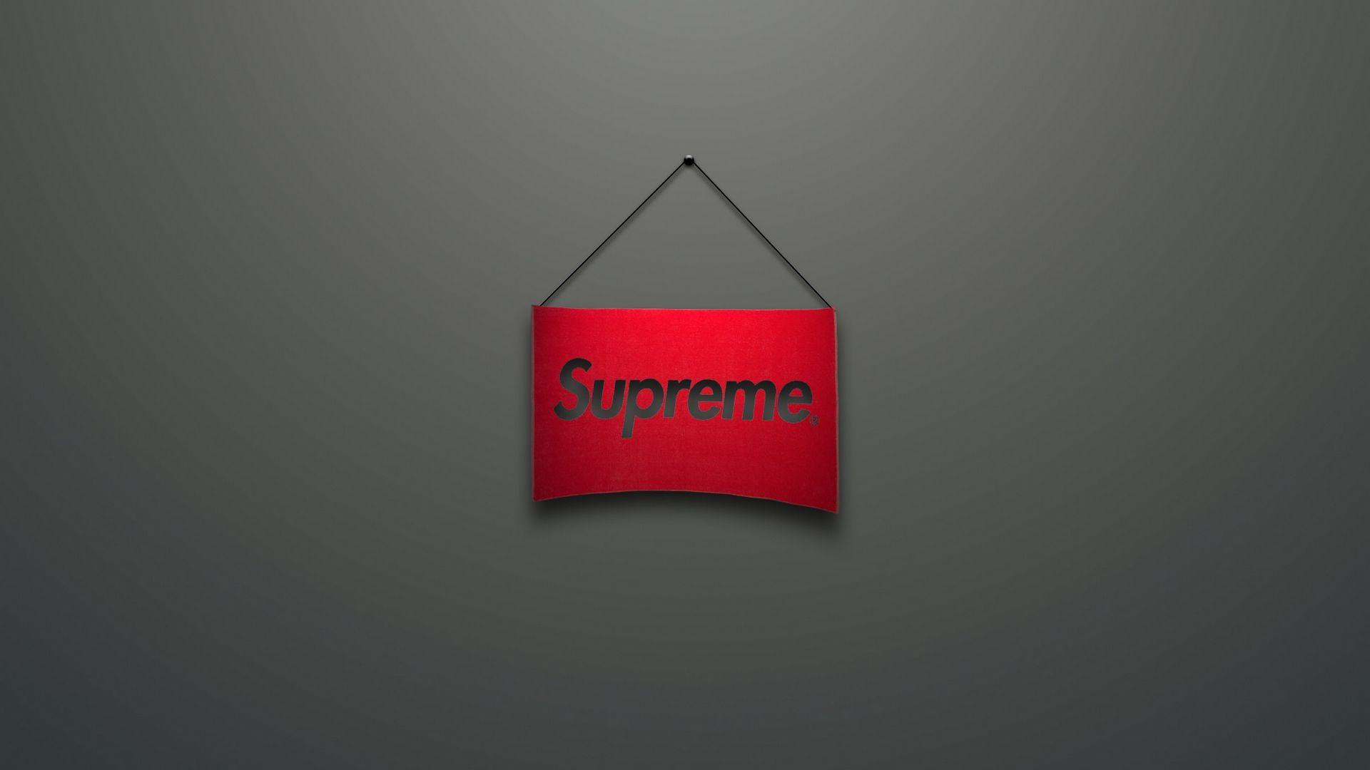 Download wallpaper 1920x1080 supreme, logo, red, minimalism full HD