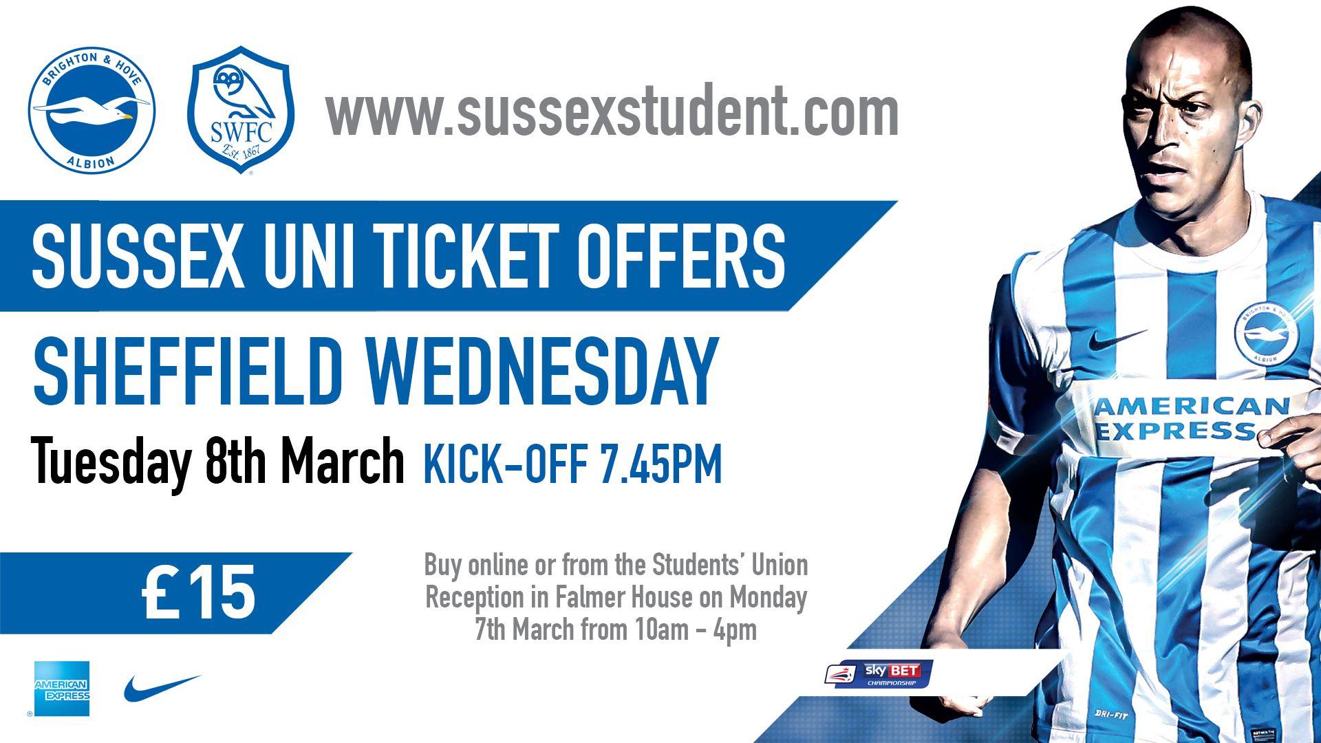 Get £15 Student tickets for Brighton & Hove Albion vs Sheffield
