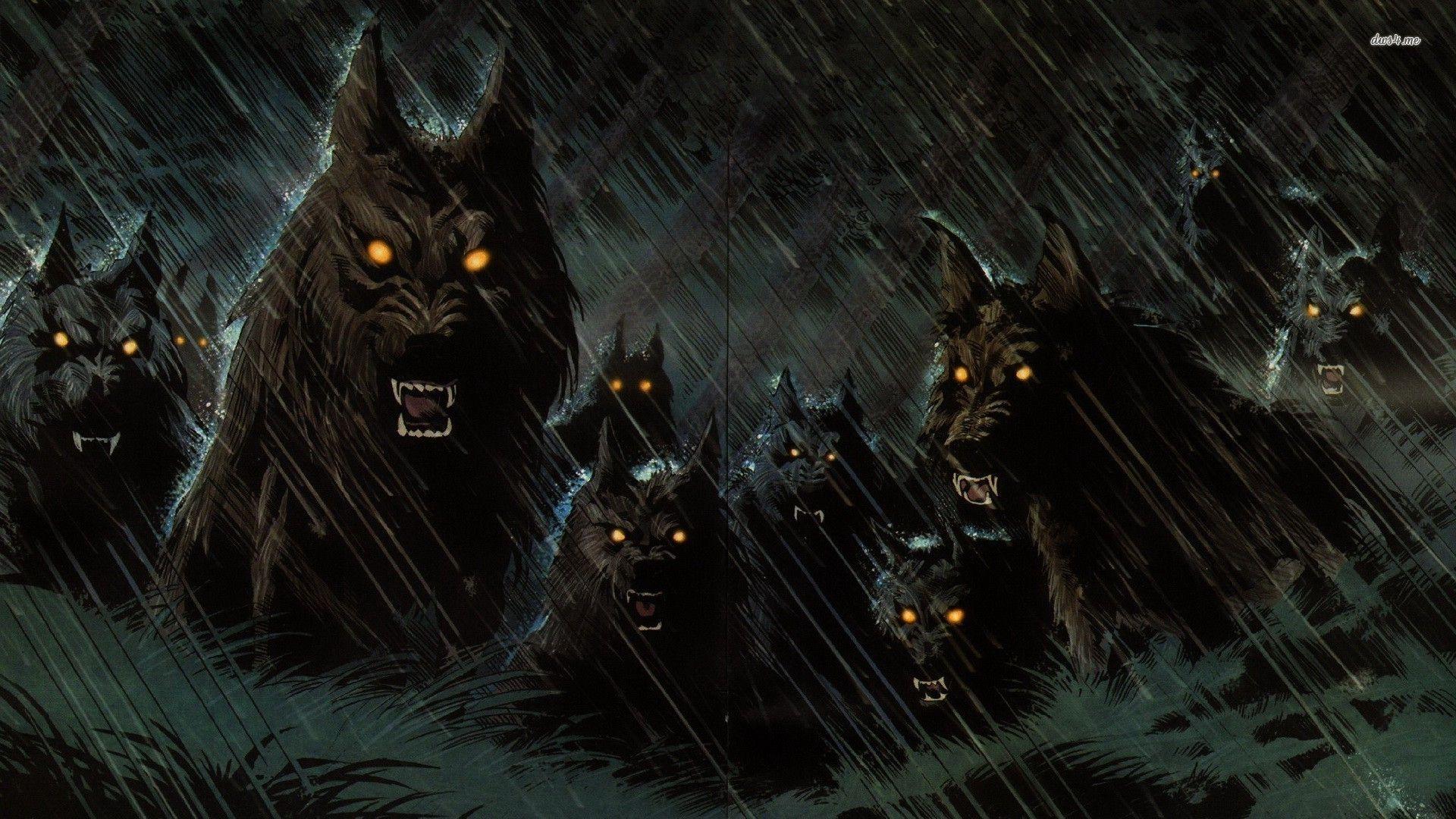 Werewolf pack in the rain wallpaper wallpaper