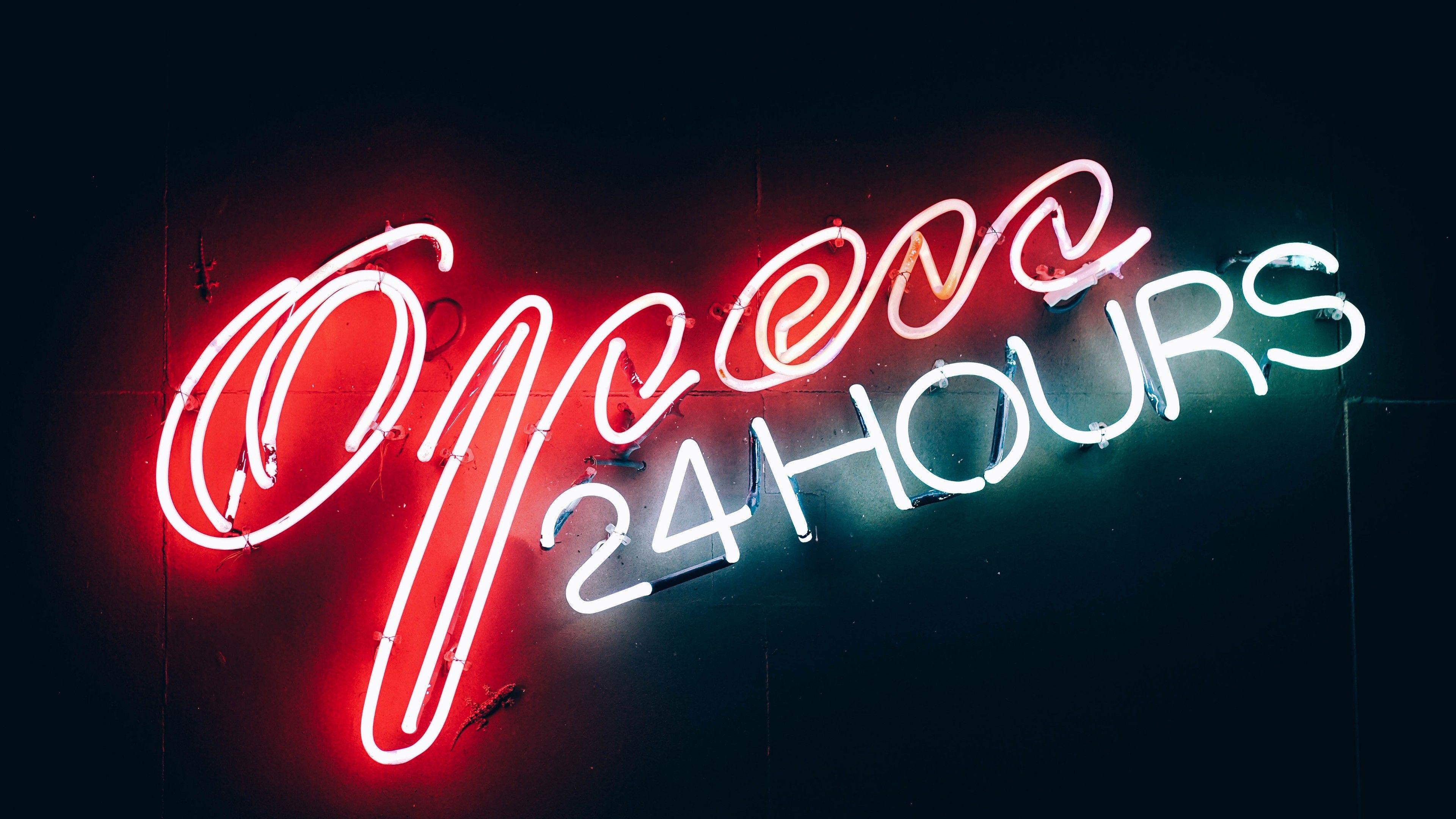 Open 24 Hours Neon Sign Wallpaper. Wallpaper Studio 10