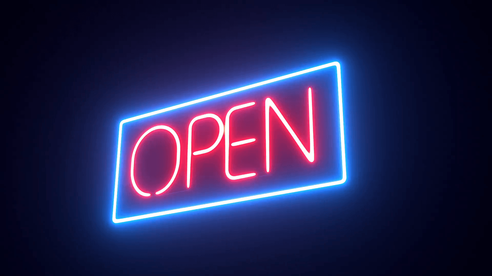 Square Open Neon Sign Loop from Side Motion Background