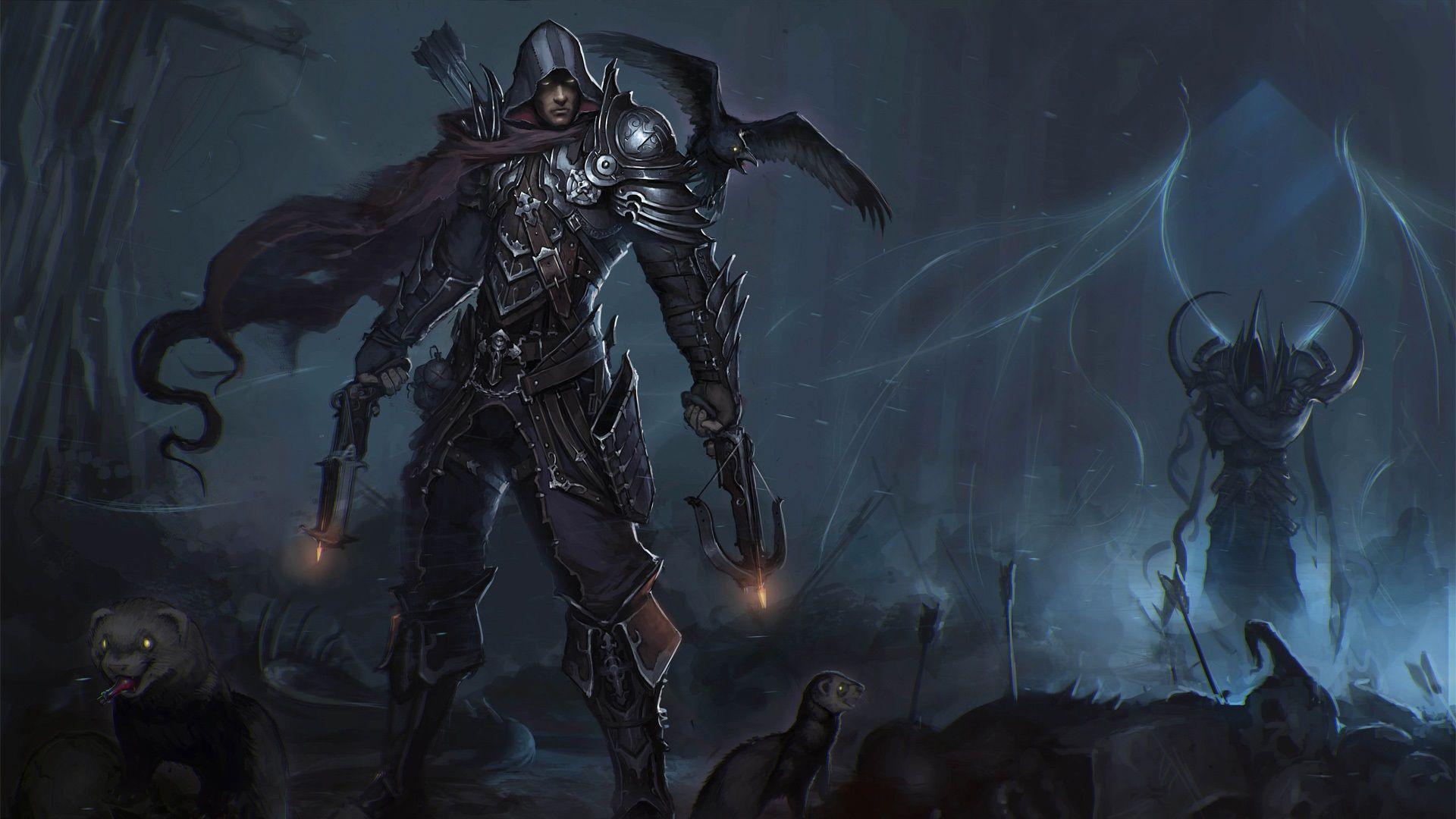 Wallpaper diablo 3 hunter raven crossbow dark armor ruin skull