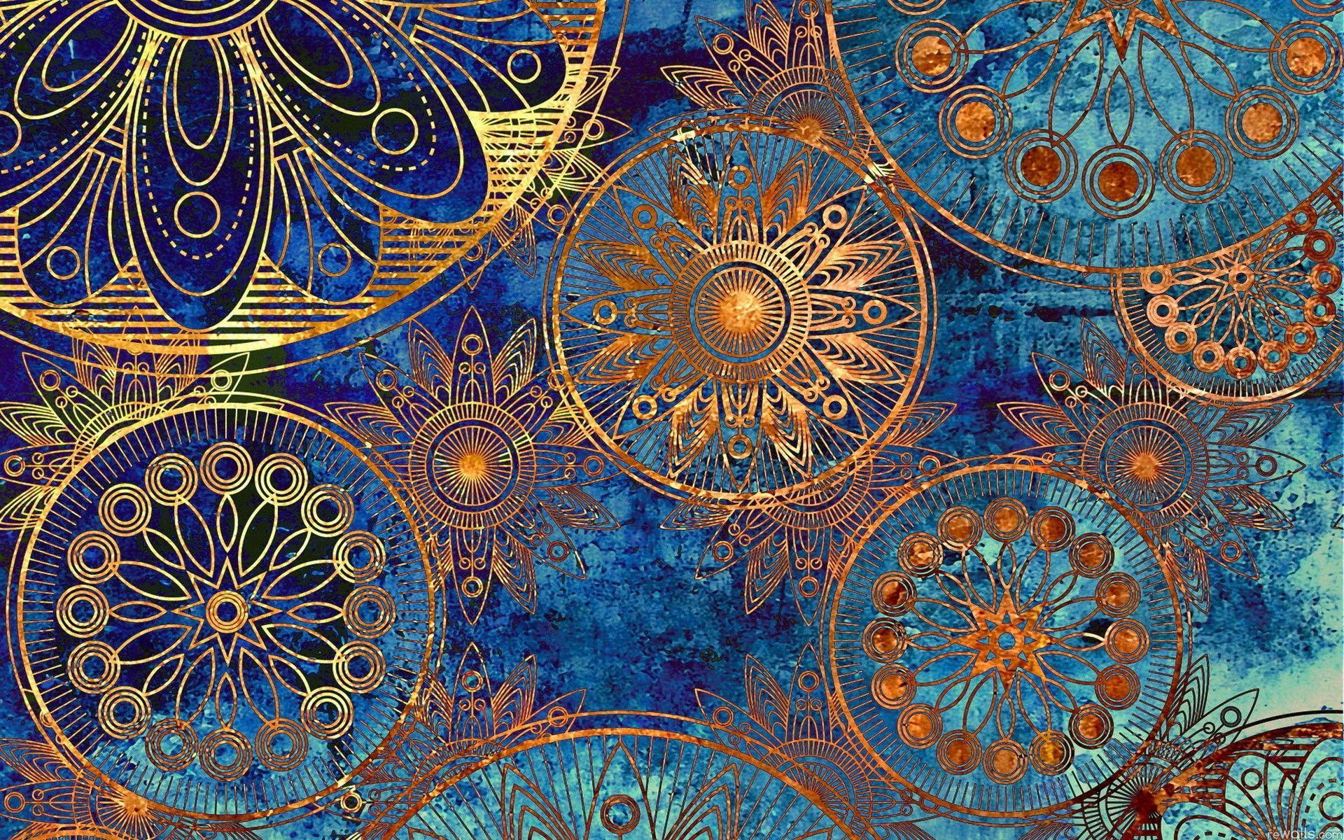 vintage pattern desktop wallpaper absolutely heart this blue gold